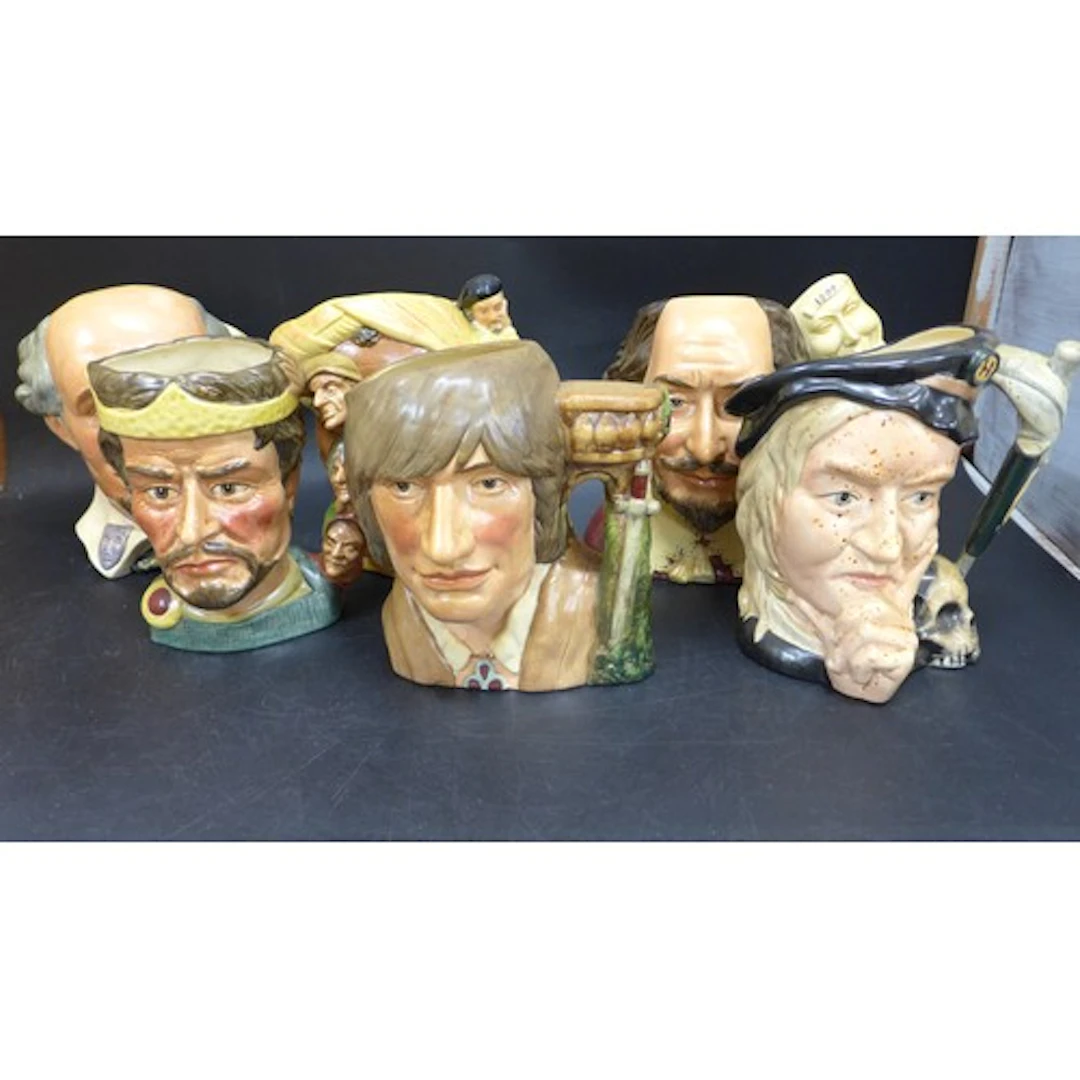 Six Royal Doulton character jugs, William Shakespeare and fi...