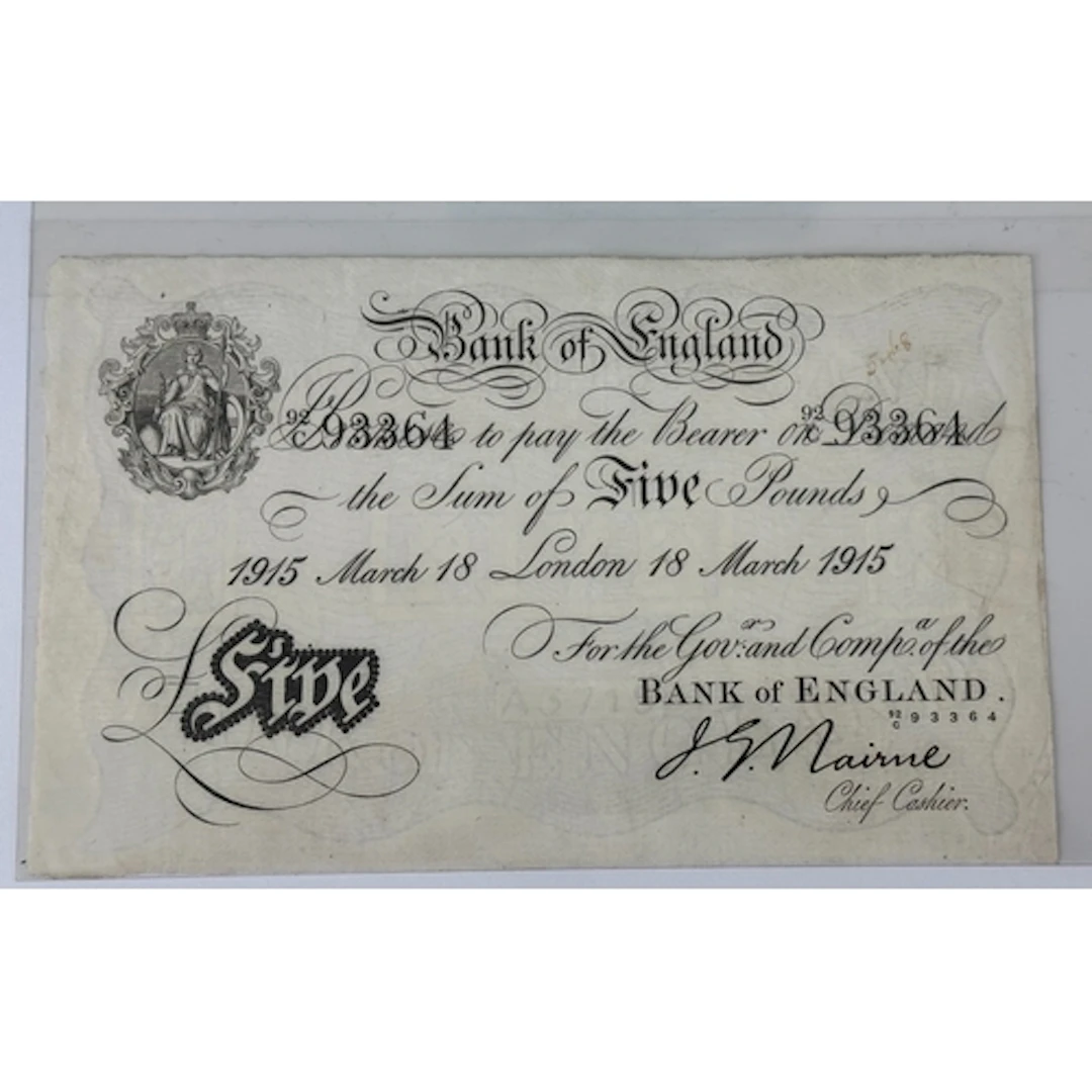 Banknotes: John G Nairne 1902-1918, £5 note Black on White, ...