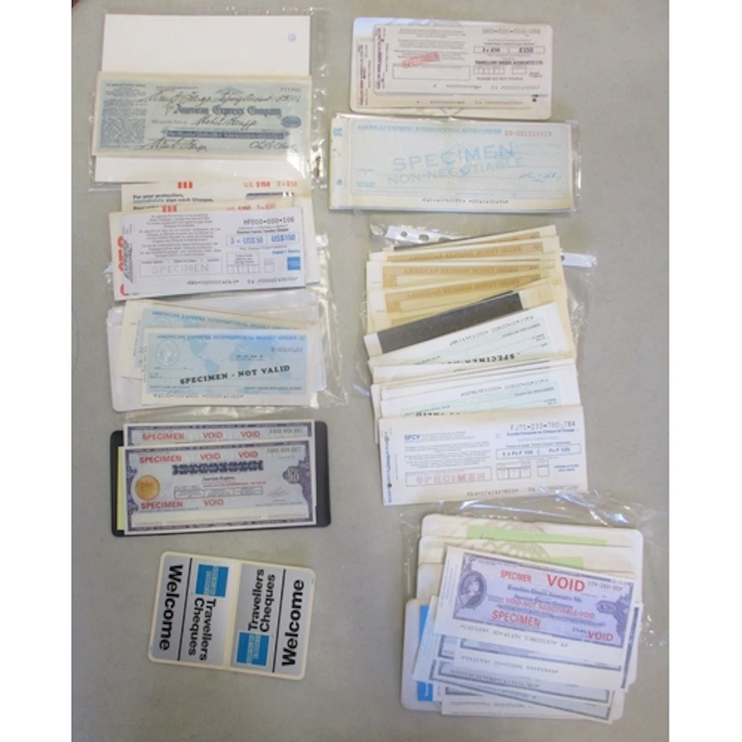 American Express. Collection of various traveller's cheques ...