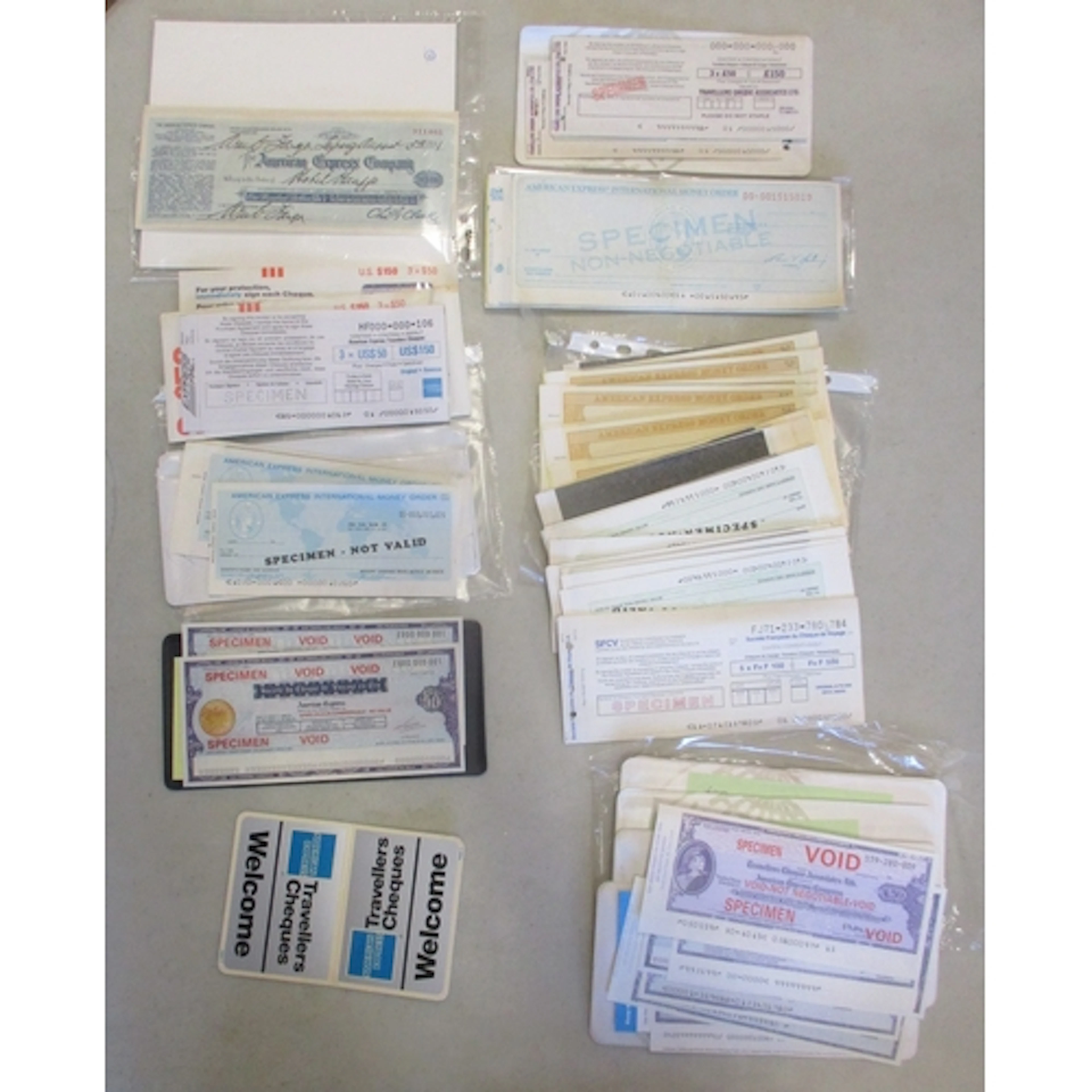 American Express. Collection of various traveller's cheques ...