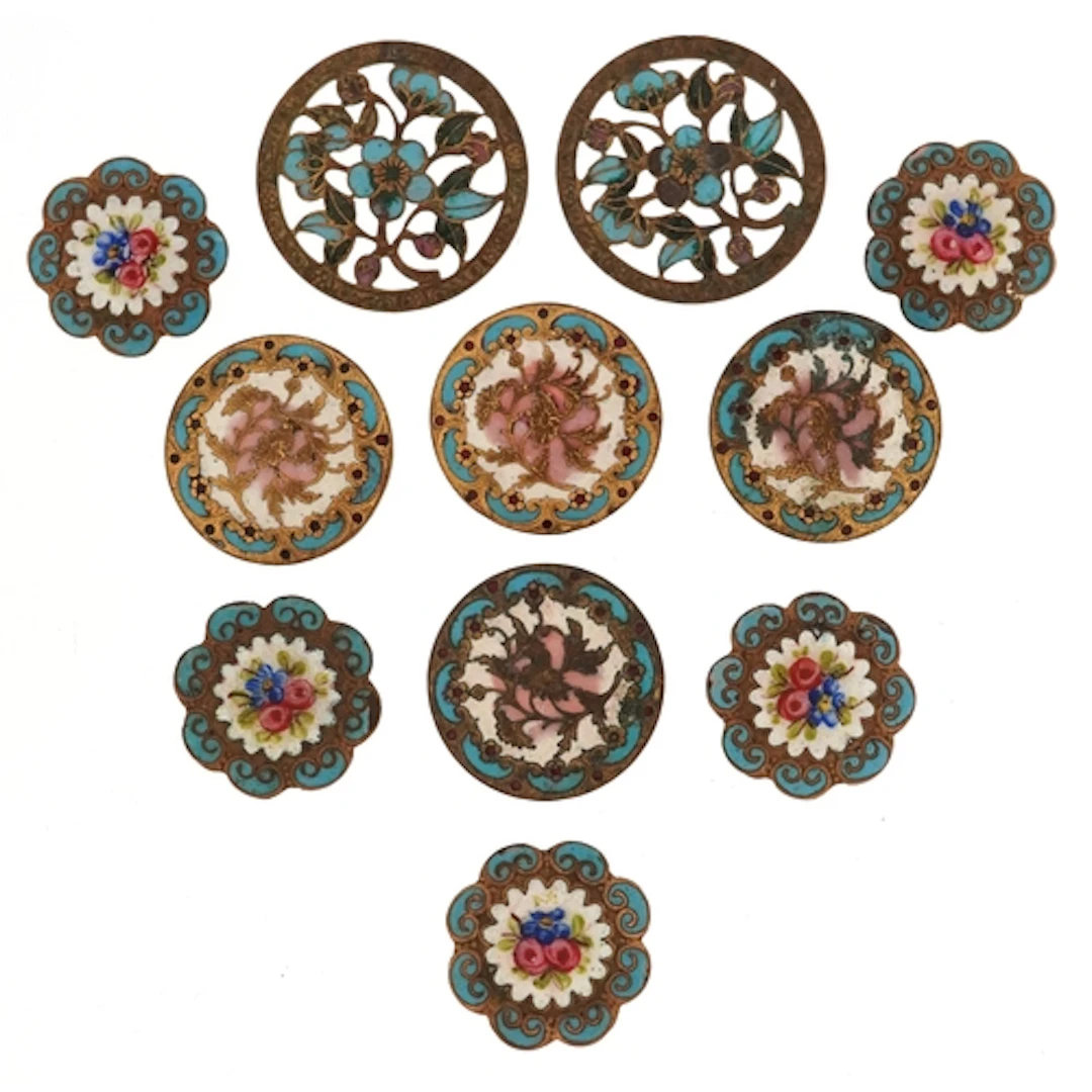 Collection of 19th century and later enamel buttons includin...