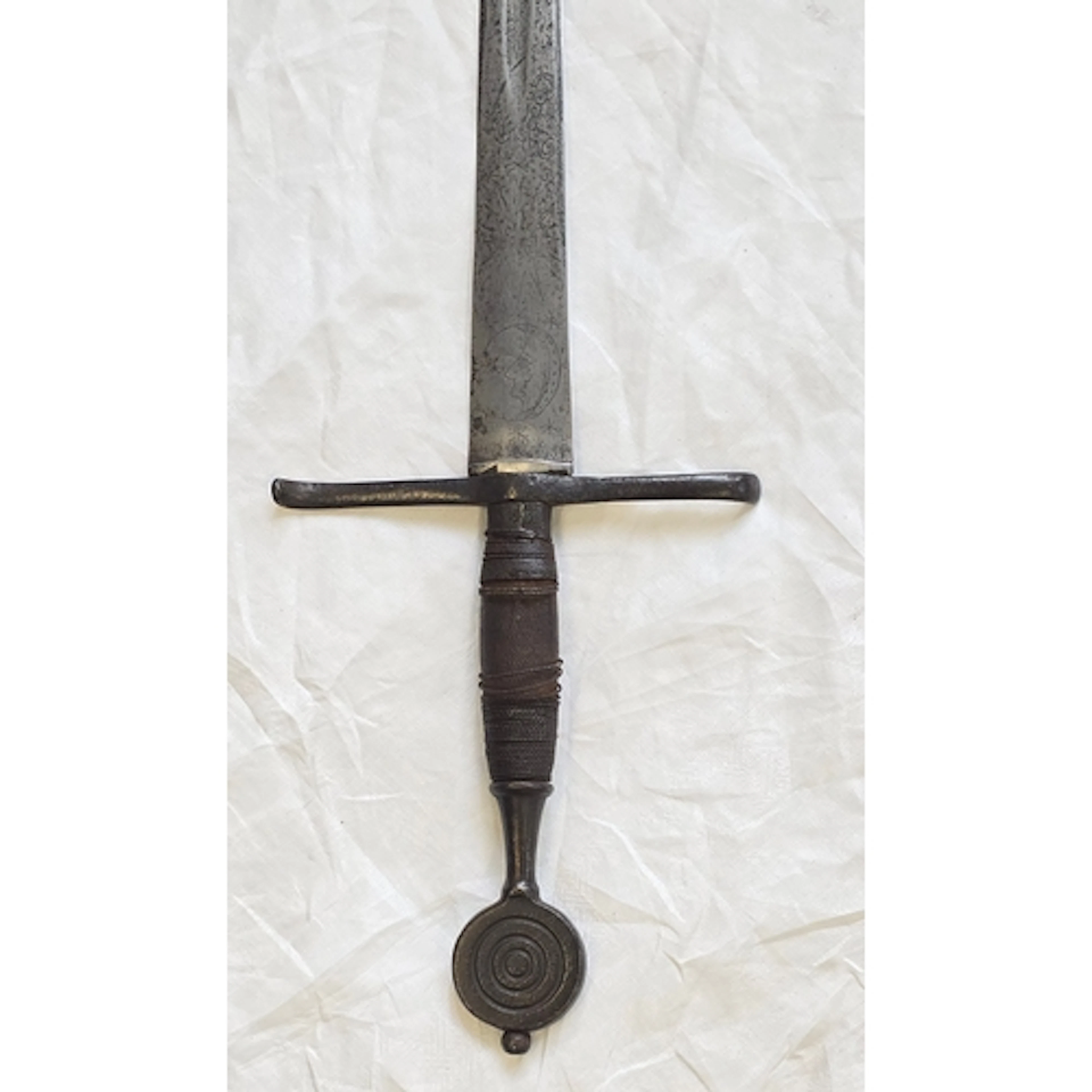 A Victorian medieval style Knightly sword, broad straight do...