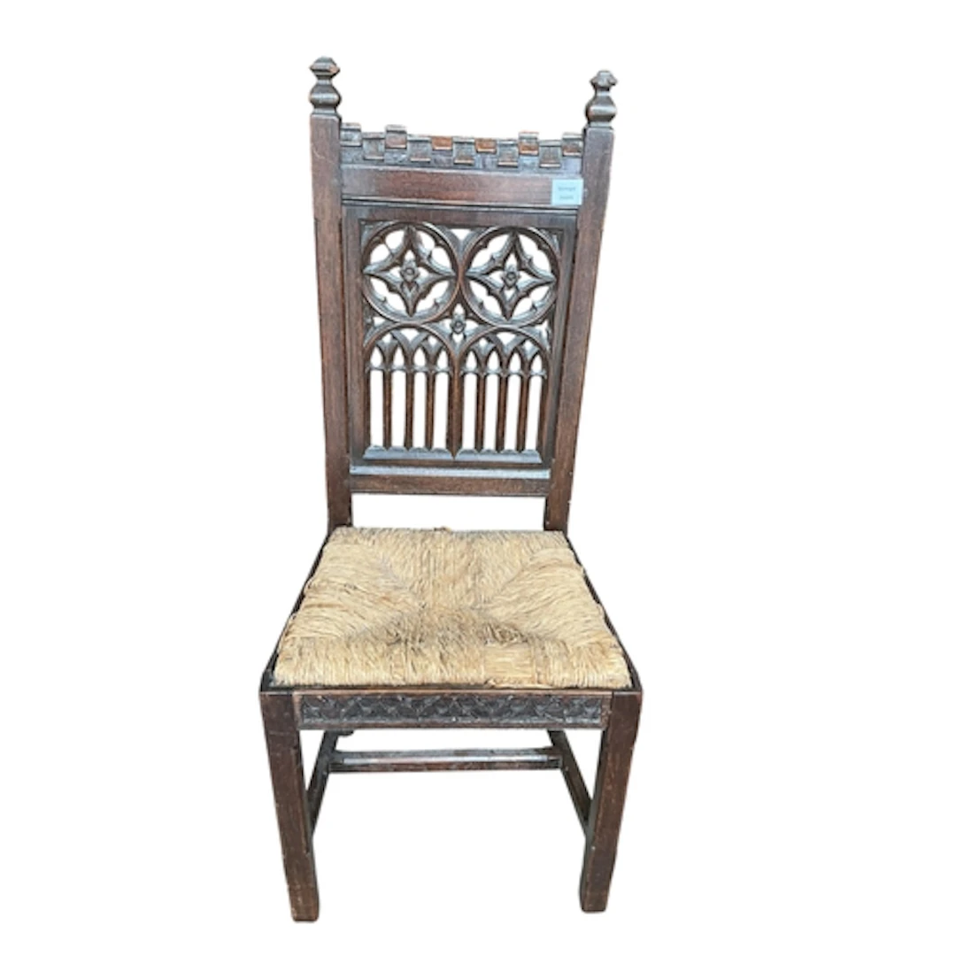 An 18th century carved Gothic oak side chair, width 49cm, de...