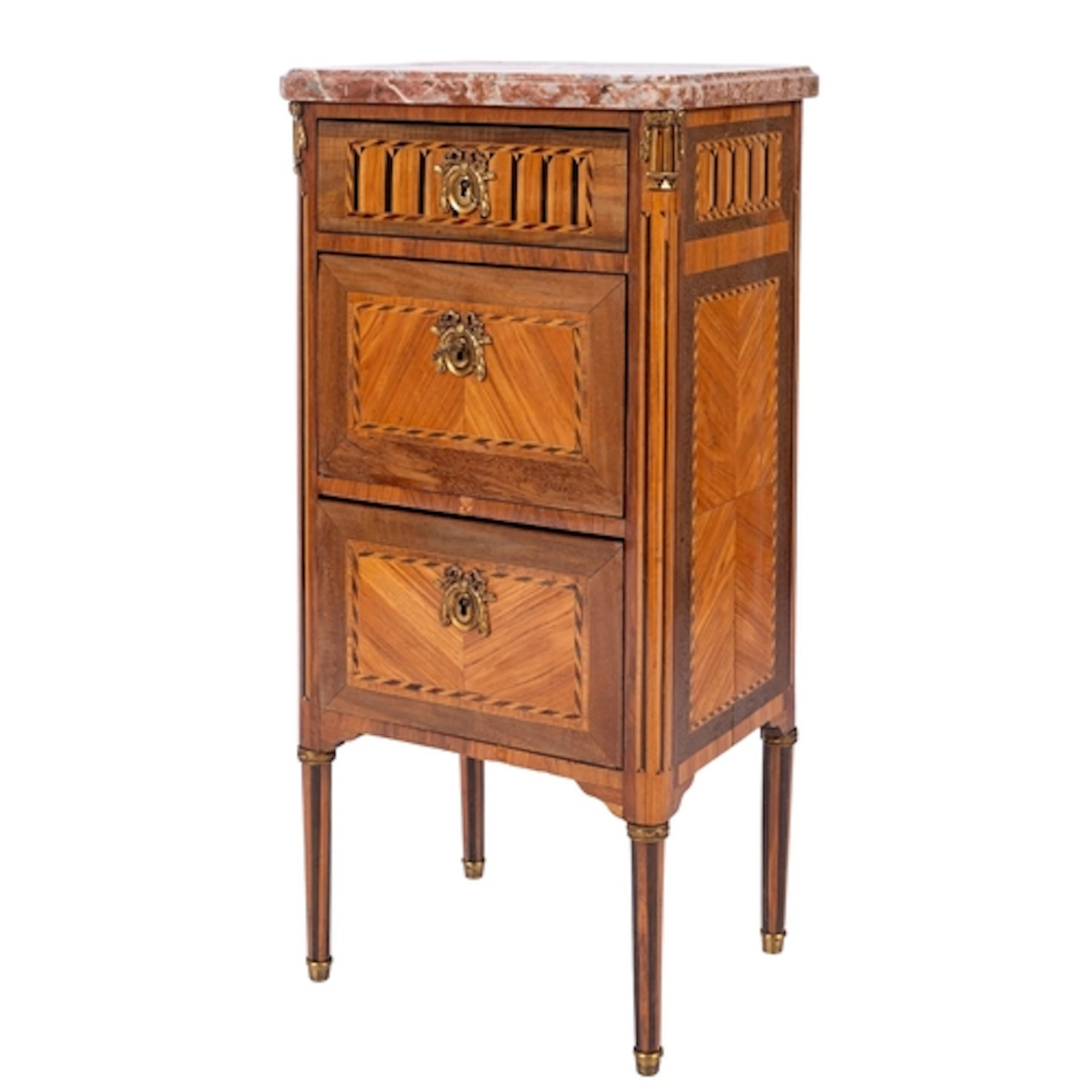 A Louis XVI style marble topped pot cupboard, early 20th Cen...