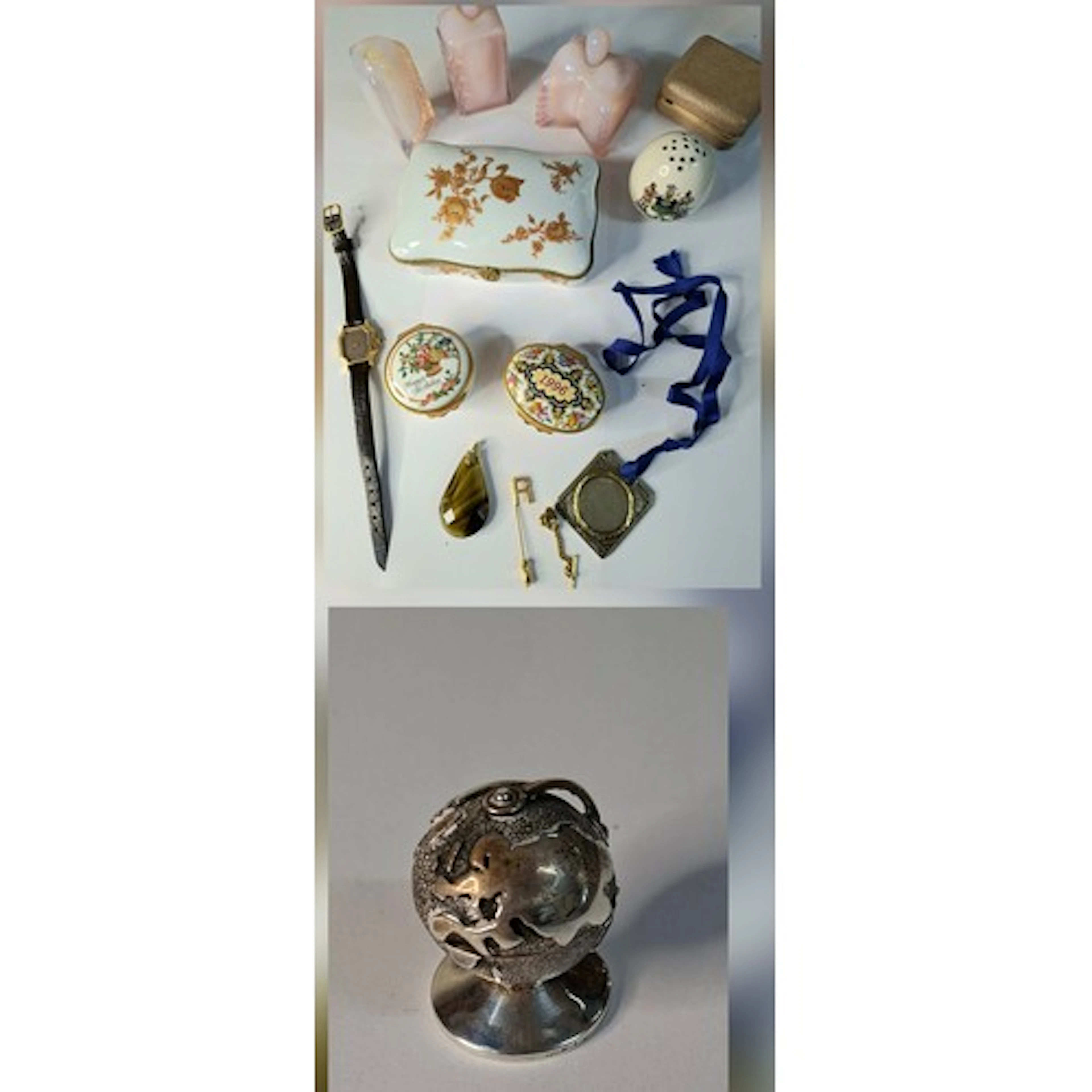 Small collectables to include pink glass scent bottles, a si...