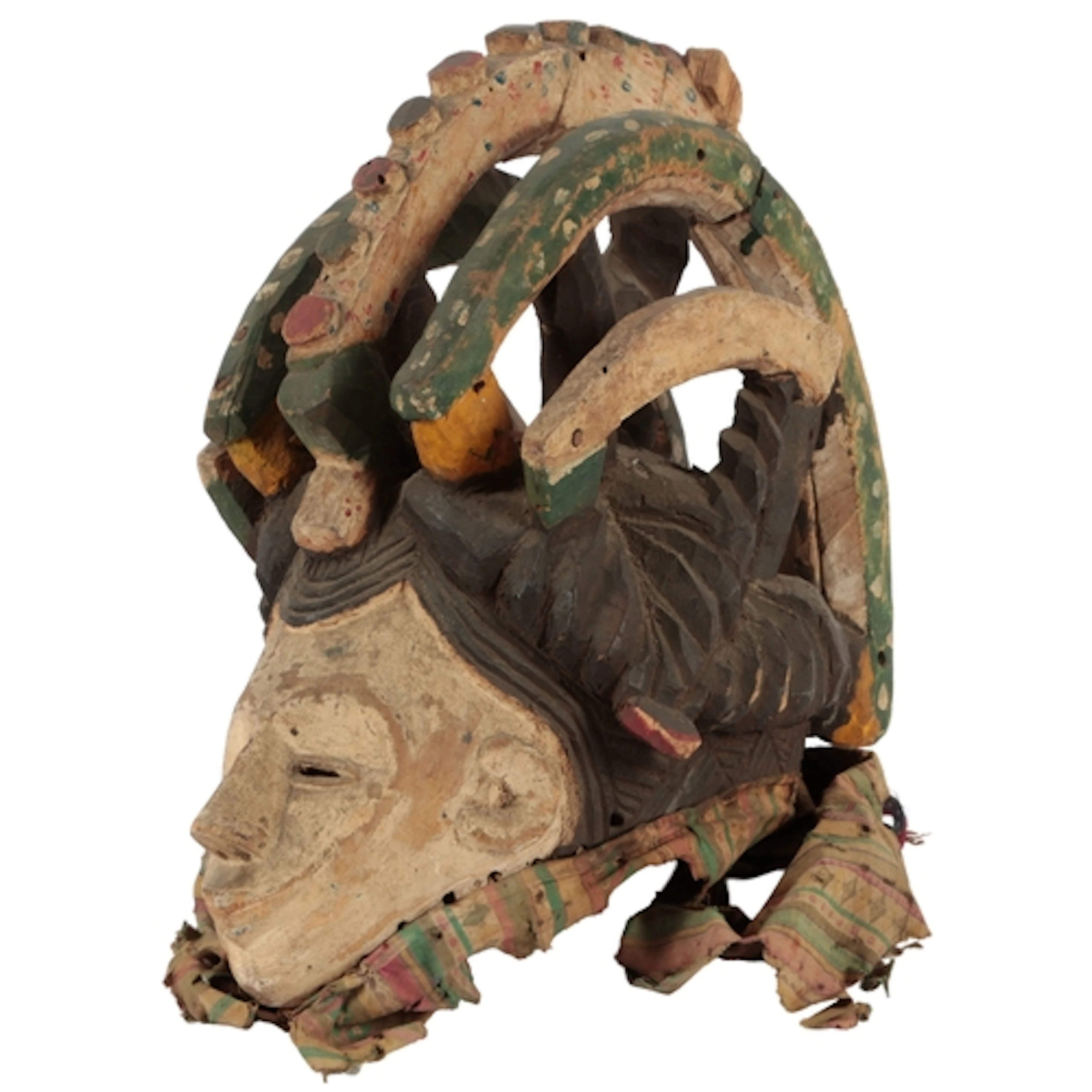 An Agbogho Mmuo Or Maiden Spirit polychrome helmet mask, Igb...
