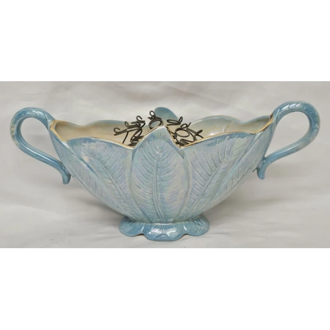 Vintage Arthur Wood Ceramic Iridescent Double Handled Blue R...