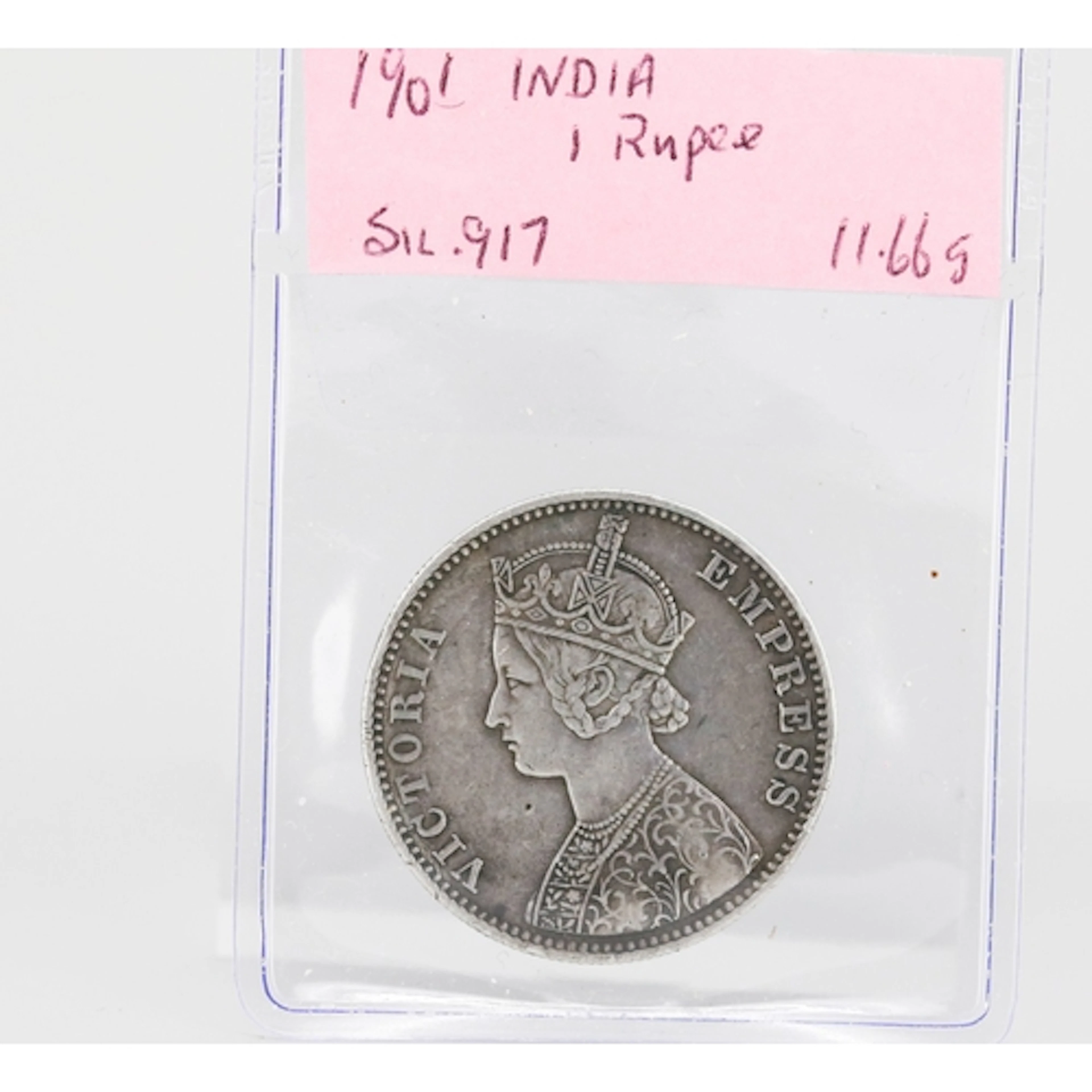 Silver Indian One Rupee Coin, Queen Victoria 1901