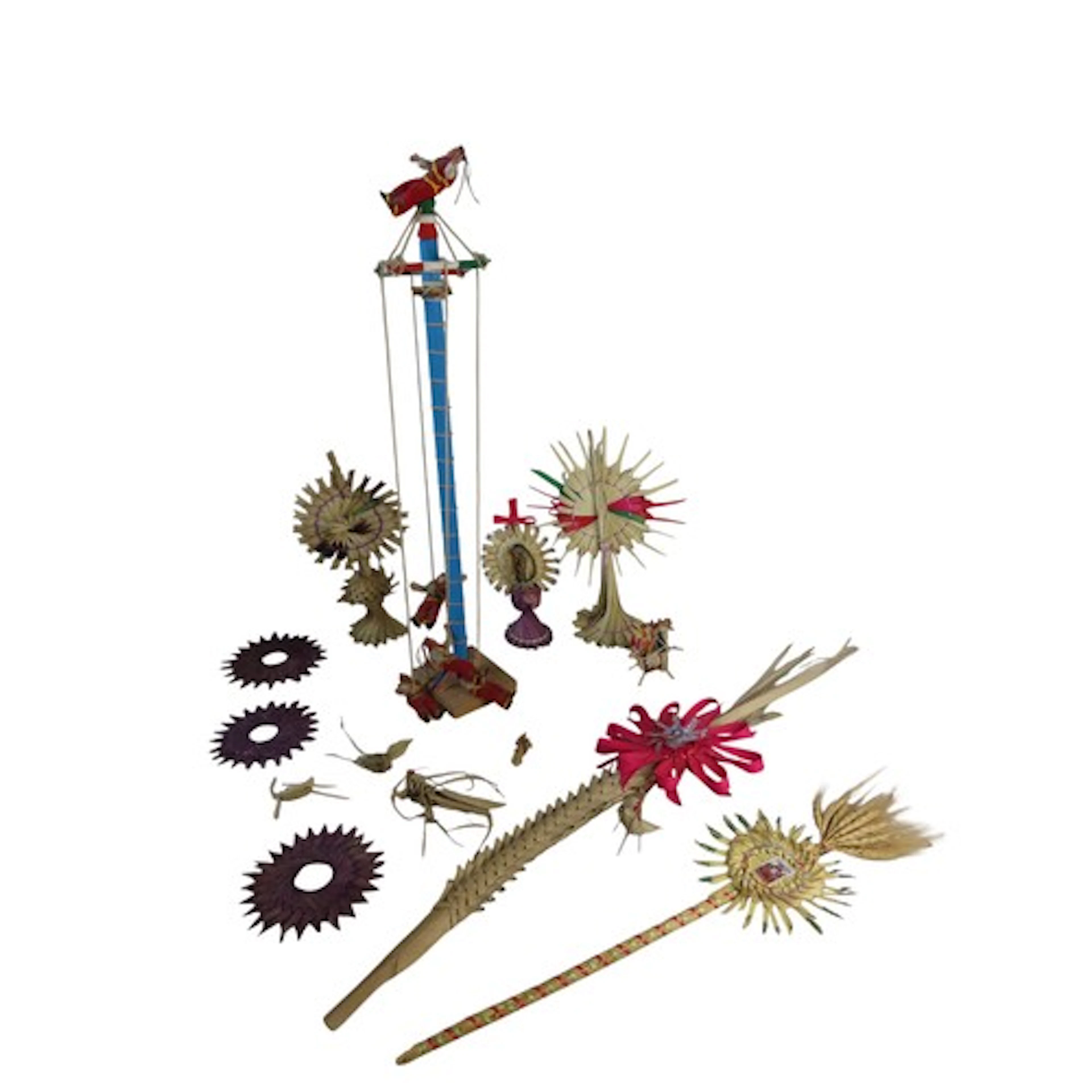 A MEXICAN WOODEN VOLADOR FLYING DANCER SCULPTURE along with ...