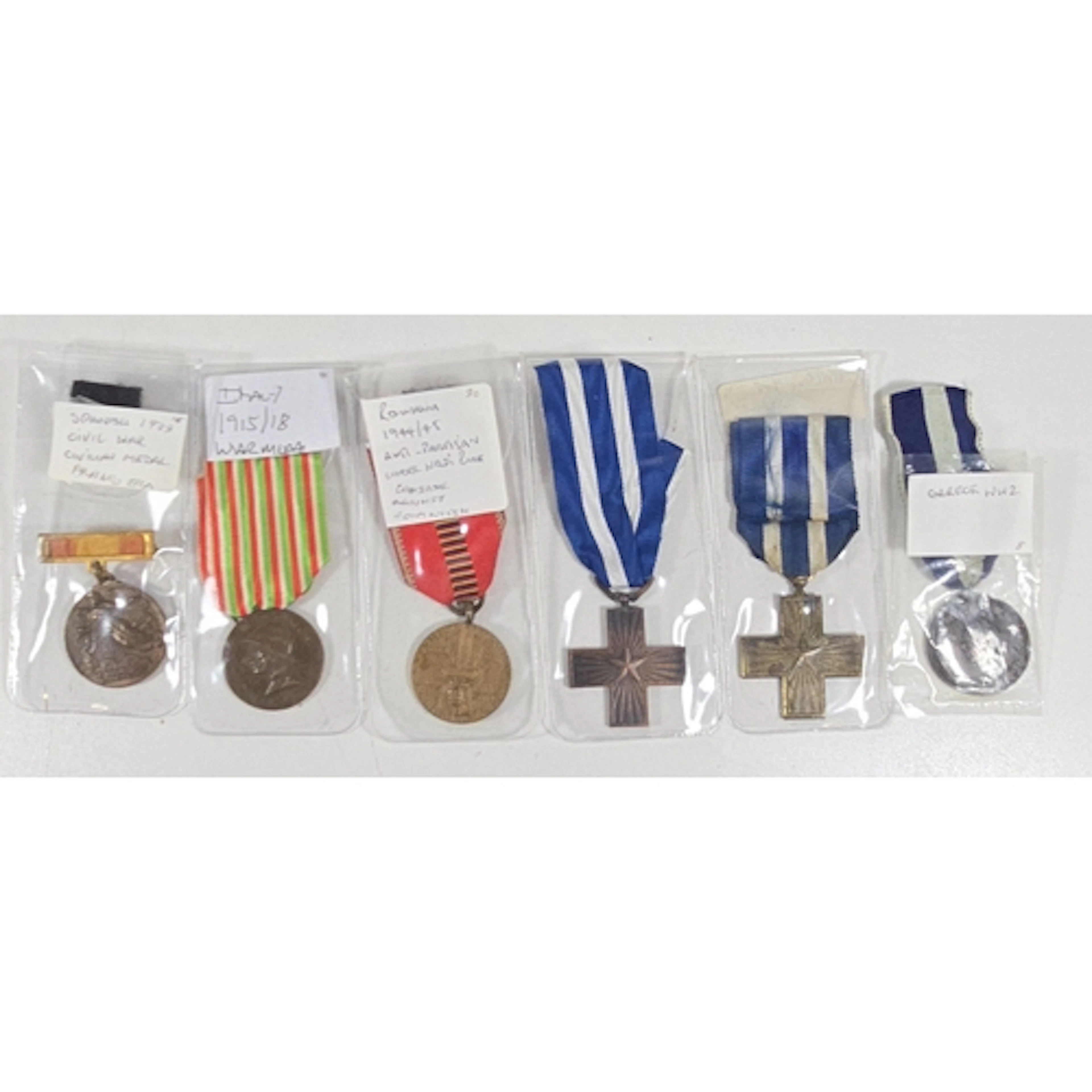 Six foreign medals: Italian pre-1949 War Service Cross, post...