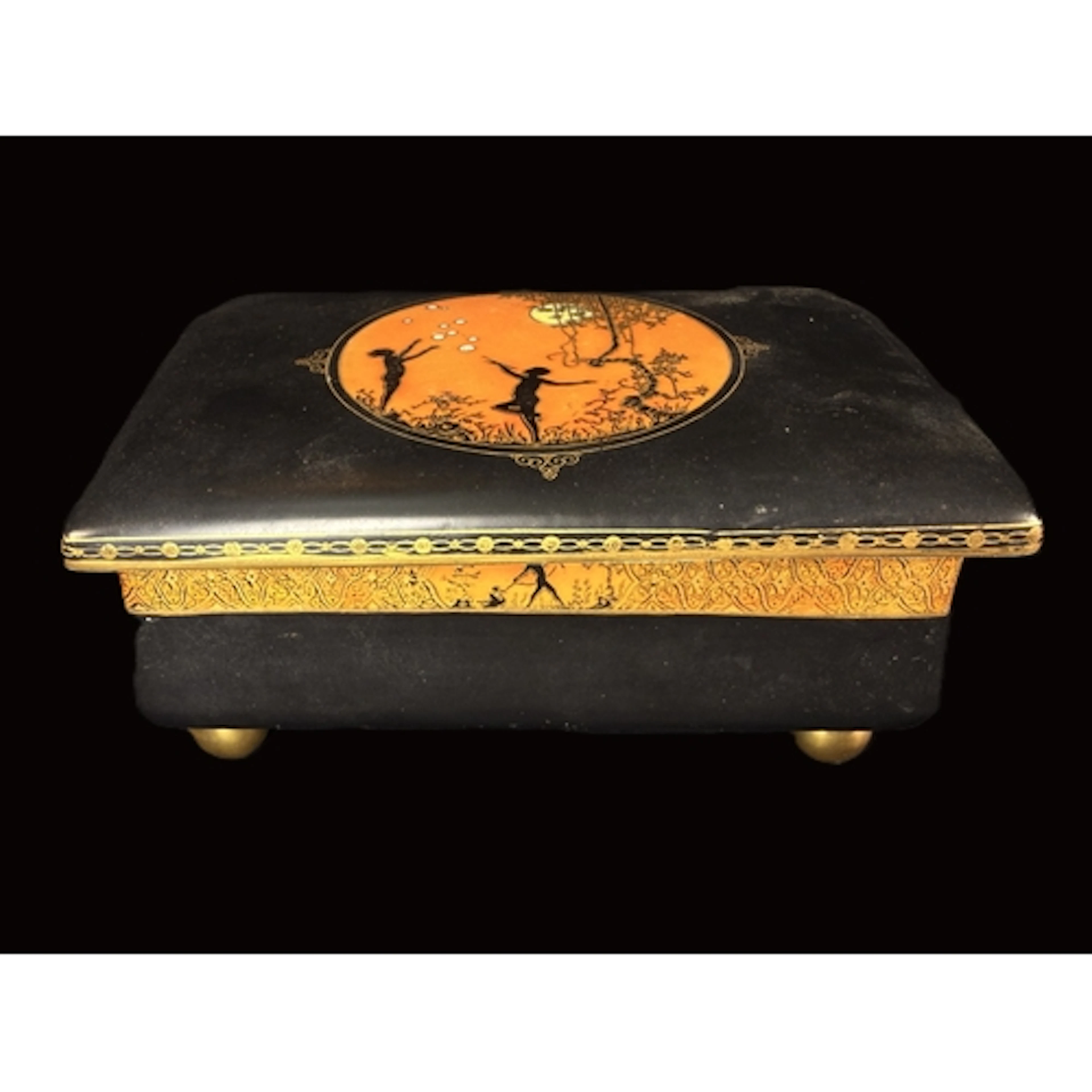 Art Deco Carlton Ware Moonlight Cameo orange on black backgr...