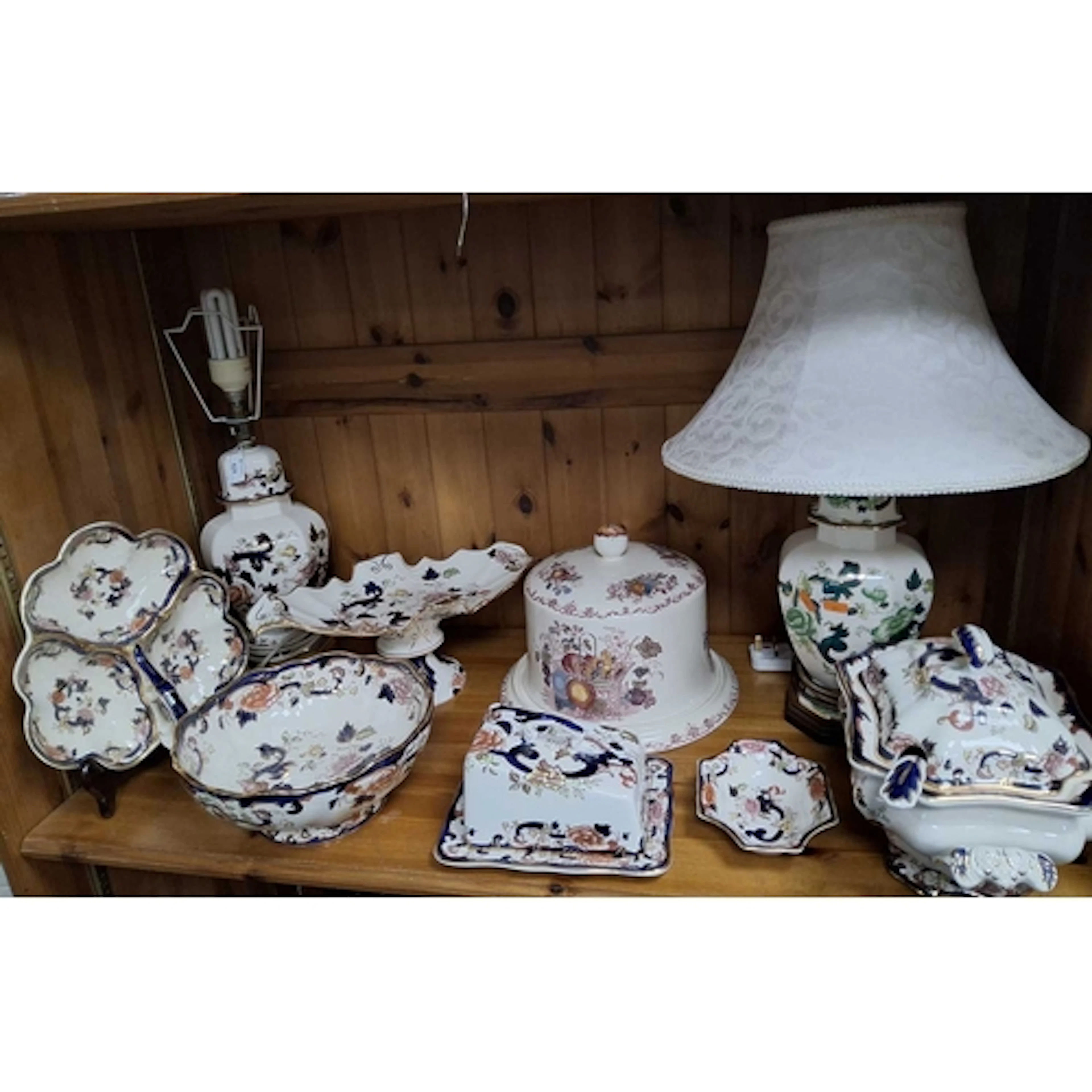 A GROUP OF MASONS CERAMICS, comprising two table lamps in Ma...