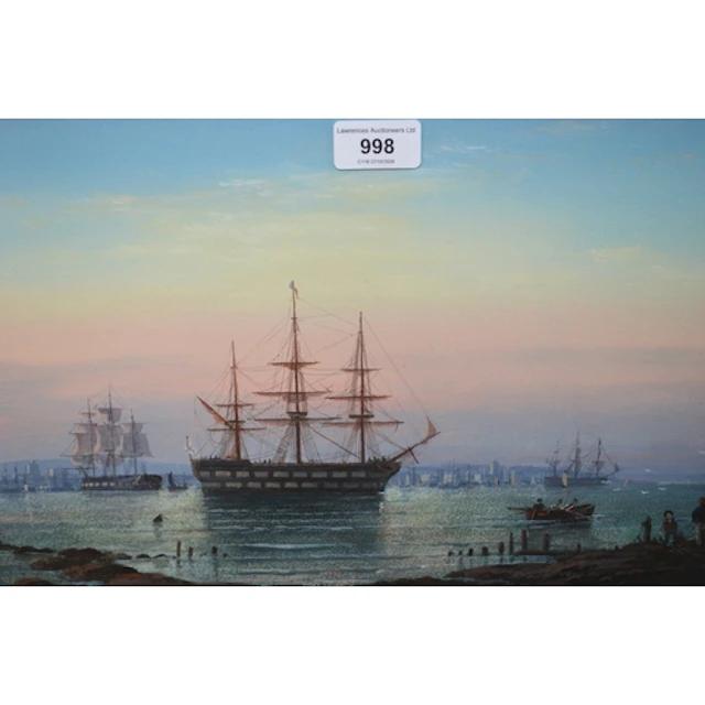 Michael Matthews, gouache painting, tall ships at anchor in ...