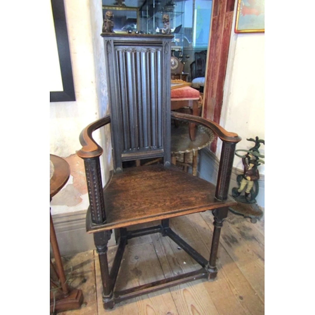 Antique Carved Baronial Armchair with Carved Lion Decoration...