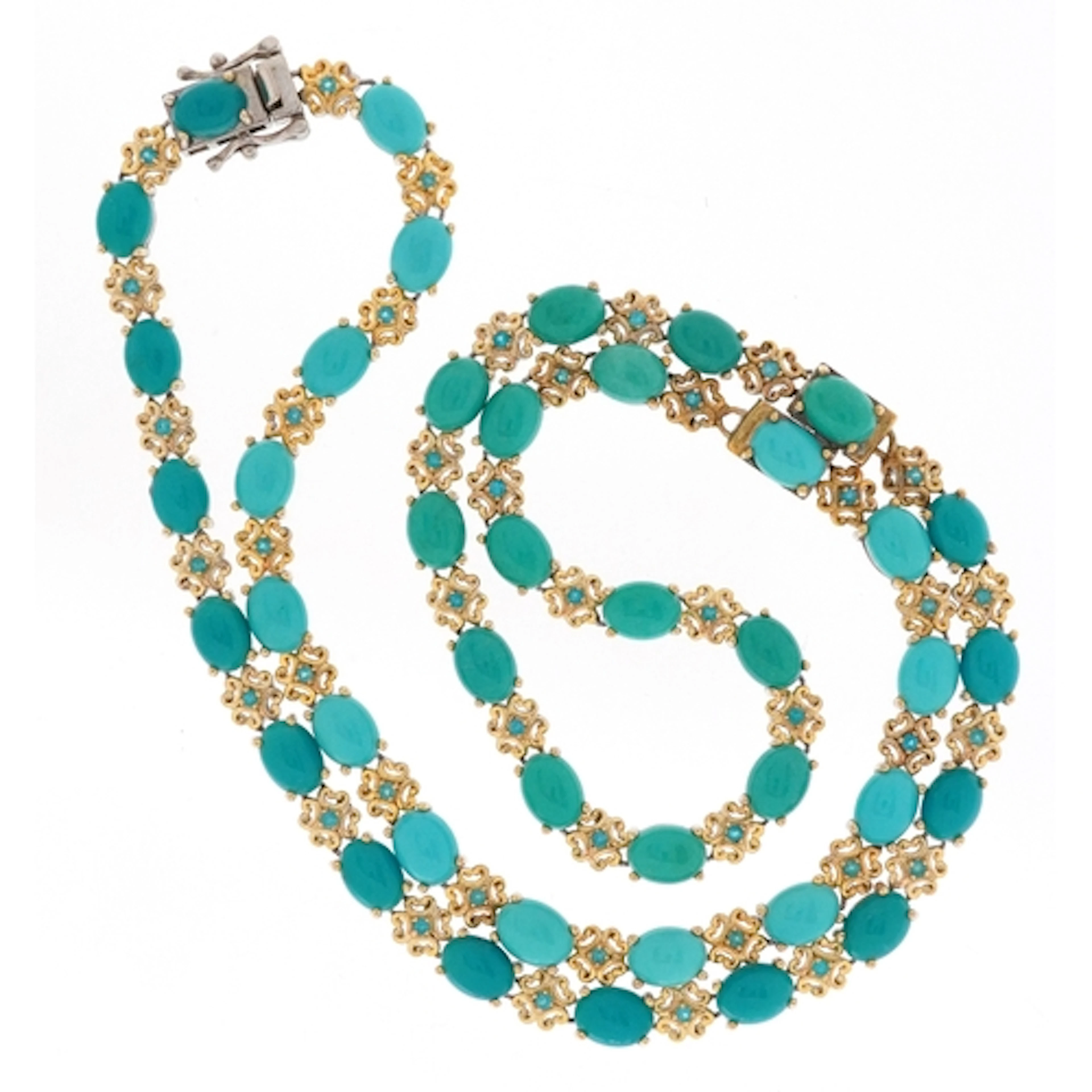 White metal turquoise coloured and blue stone necklace, 62cm...