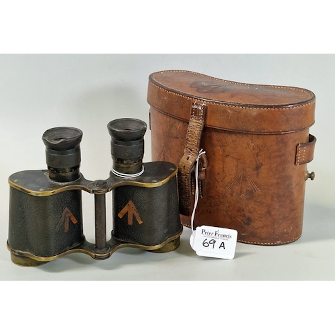 Pair of Ross binoculars bearing No. 1817 and enlarged crow's...