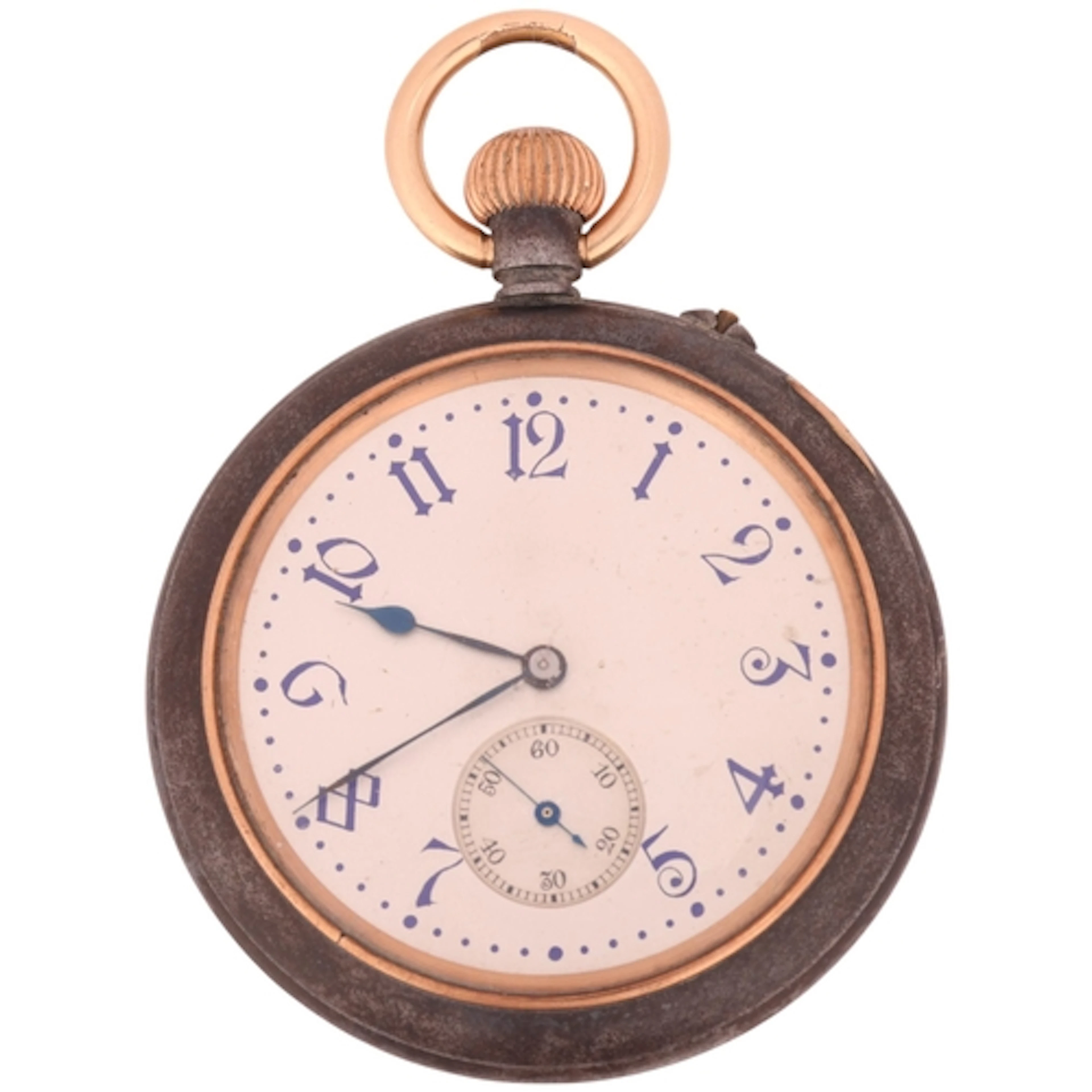 An Art Deco gunmetal open-face keyless pocket watch, by Hanh...