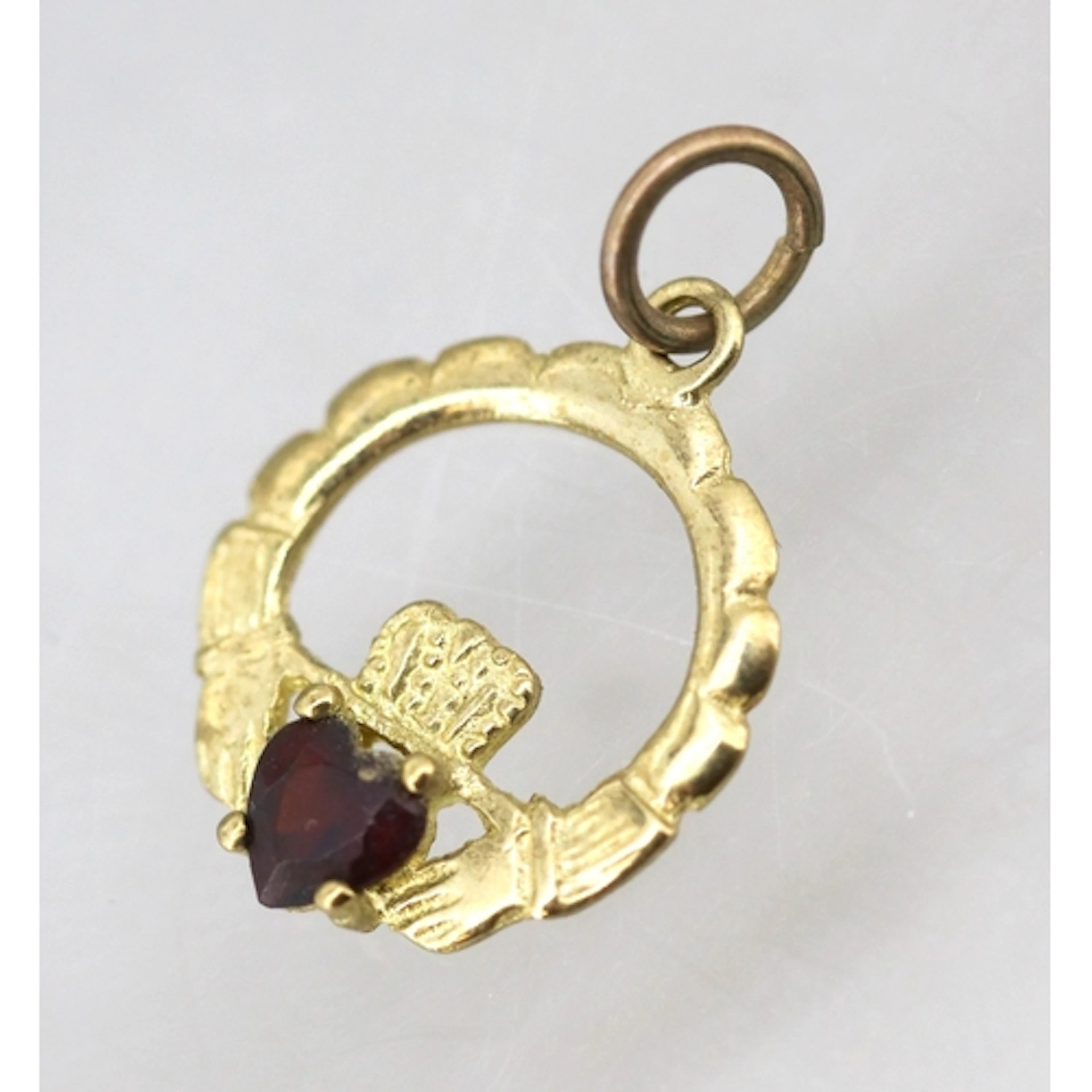 Garnet Set Claddagh Motif Pendant Mounted in 9 Carat Yellow ...