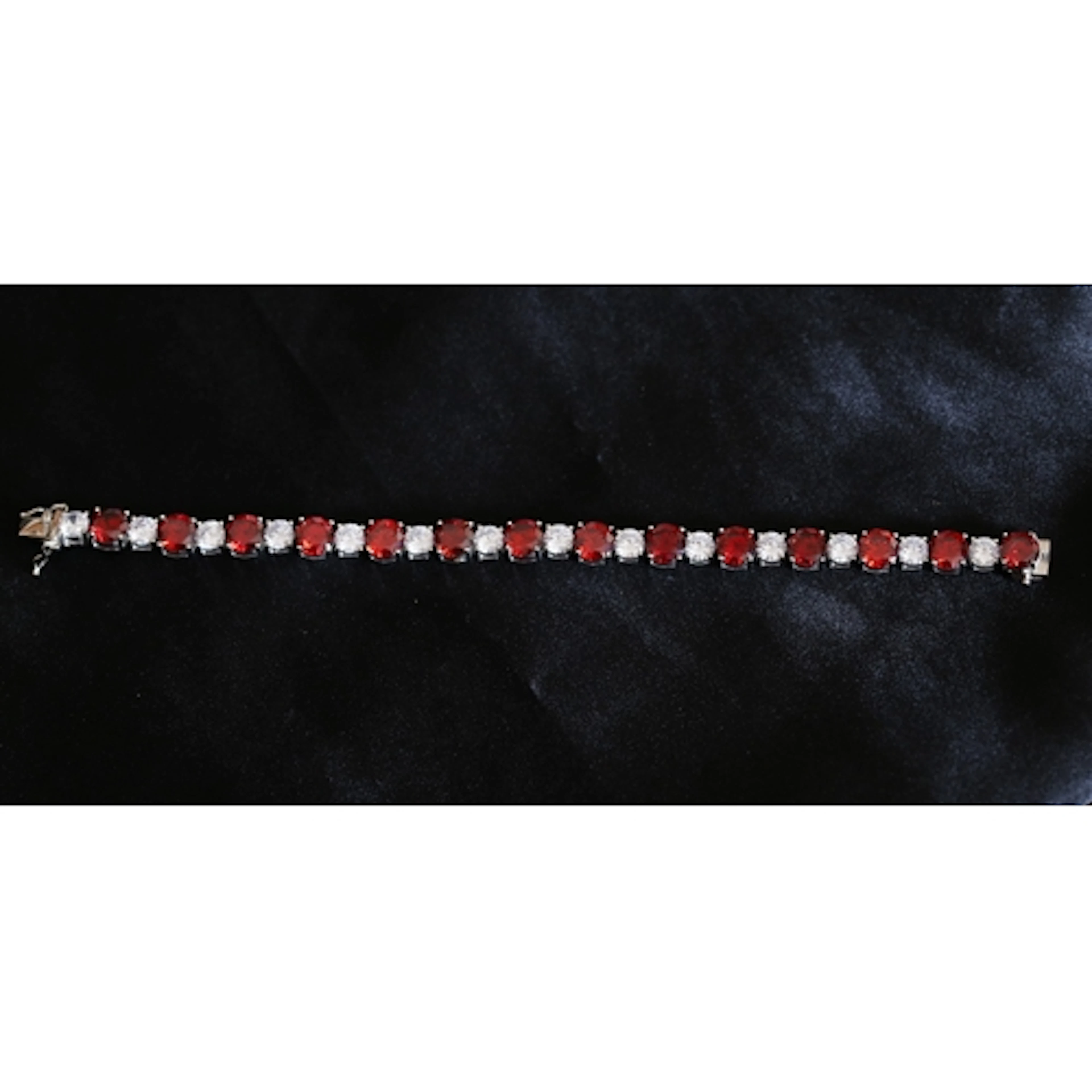 Red and White Cubic Zirconia Set Tennis Bracelet, Mounted in...