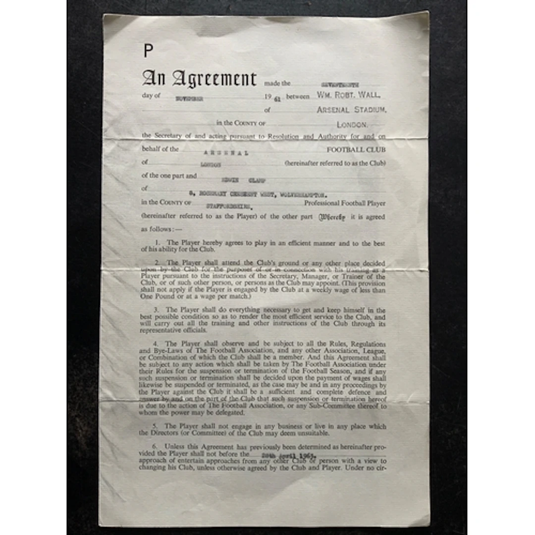 Eddie Clamp Arsenal Football Contract: Official contract fro...
