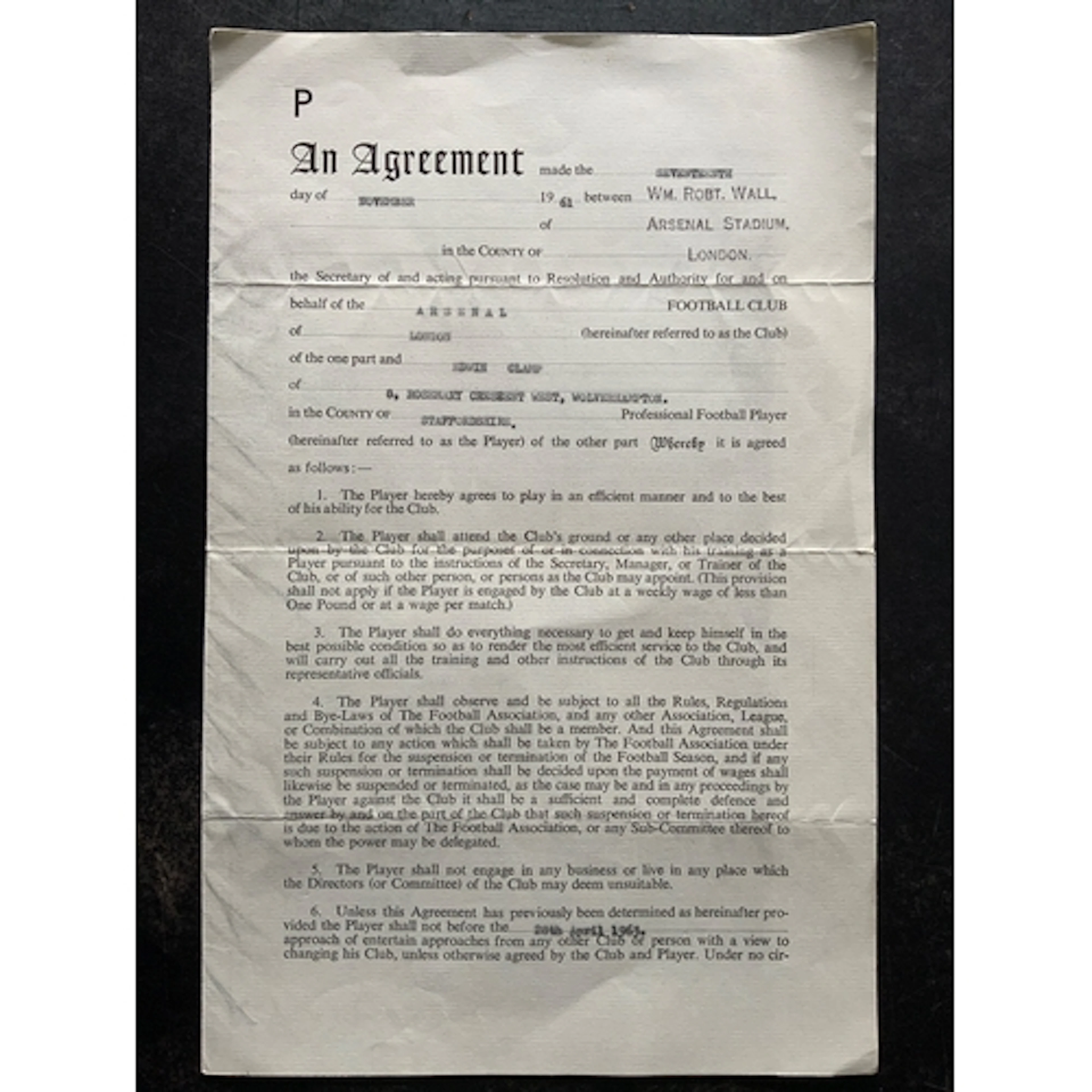 Eddie Clamp Arsenal Football Contract: Official contract fro...