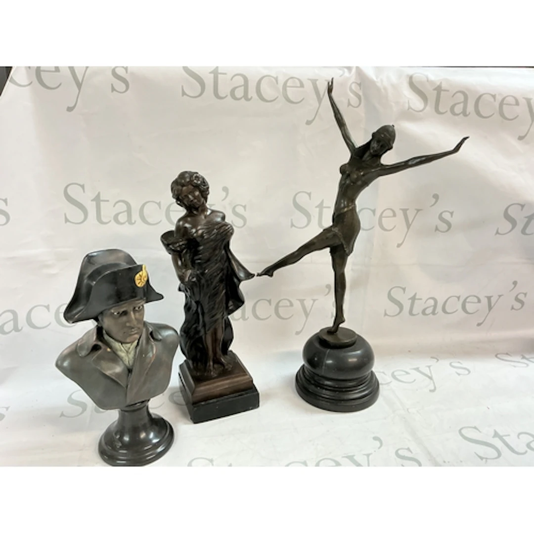 Bronze Napoleon bust, 1992 Austin bronze woman, Art Deco Chi...