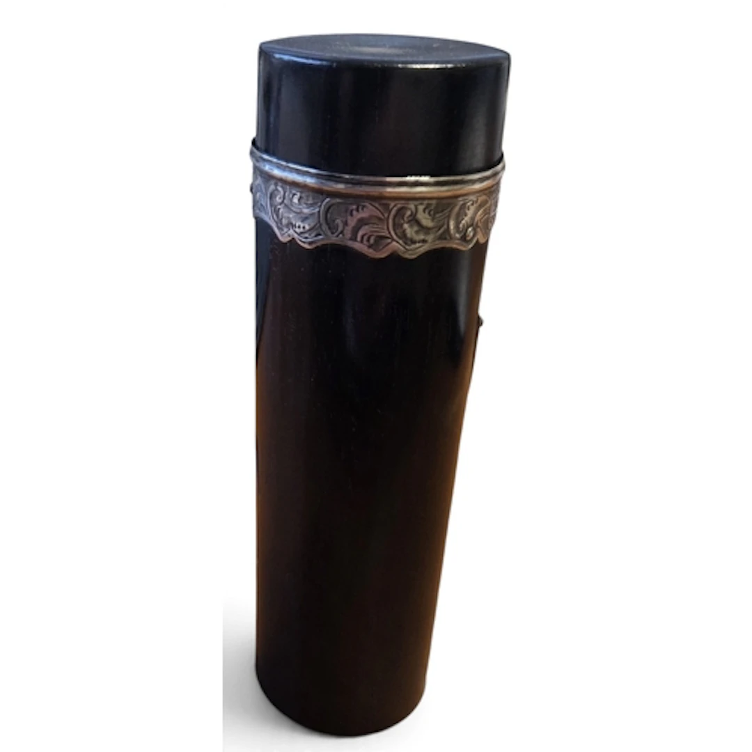 A superb Ebony Silver mounted hat pin or scent Case, Birming...