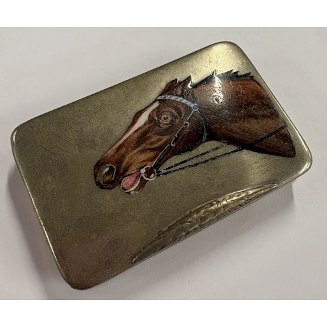 A Continental silver and enamelled snuff box depicting a hor...