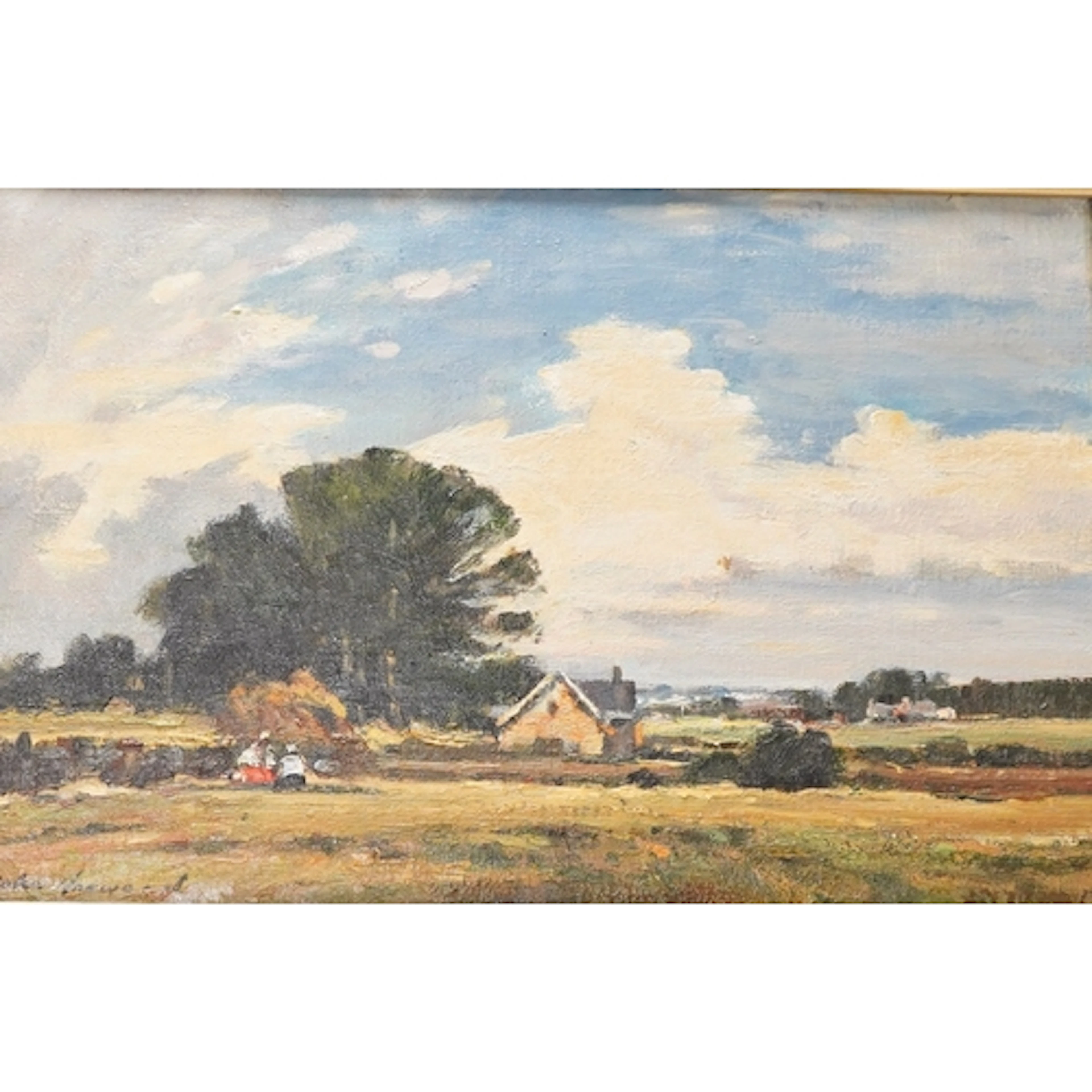 John Horwood (1934-1994), rural landscape with figures befor...