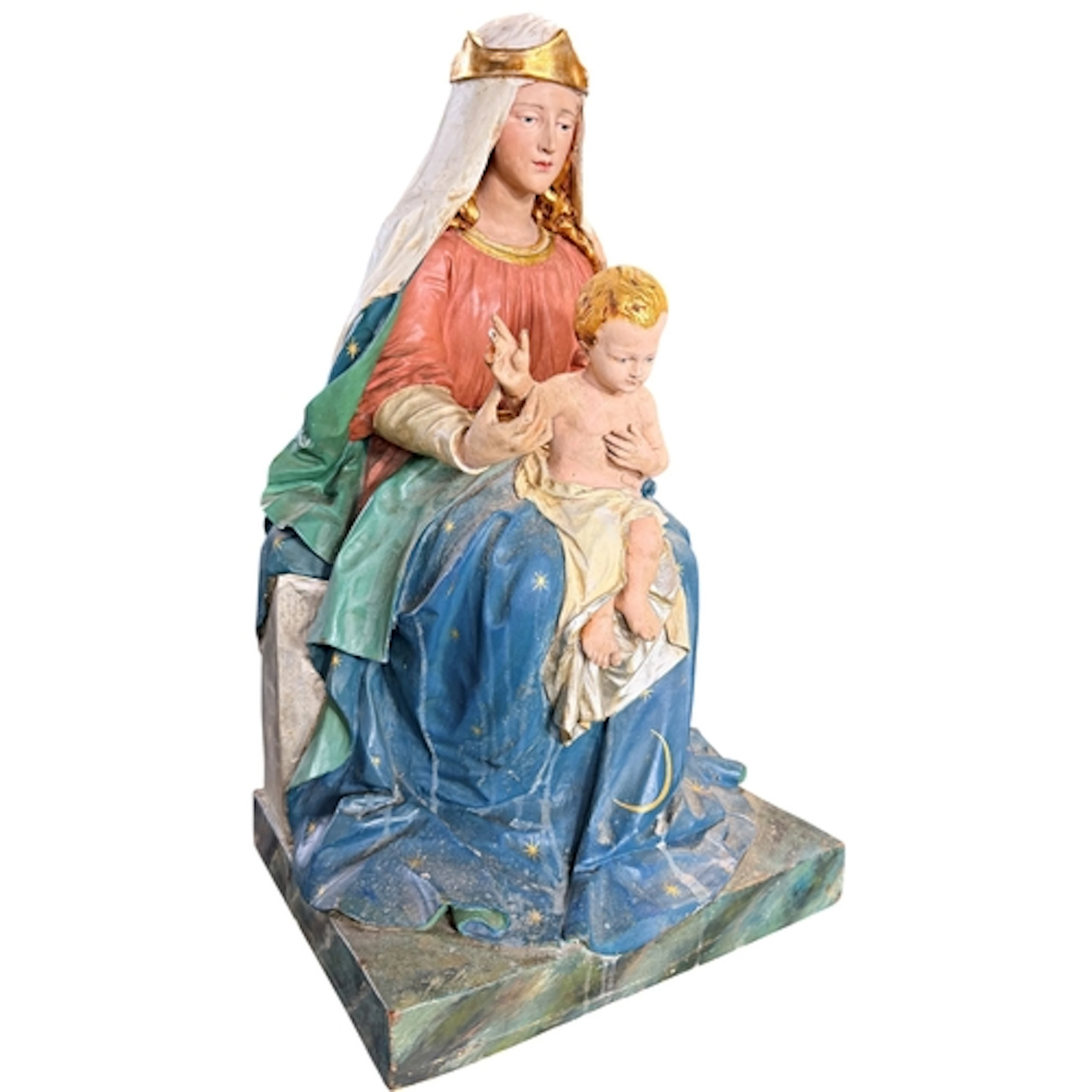 A 20th century or later carved and painted polychrome Madonn...