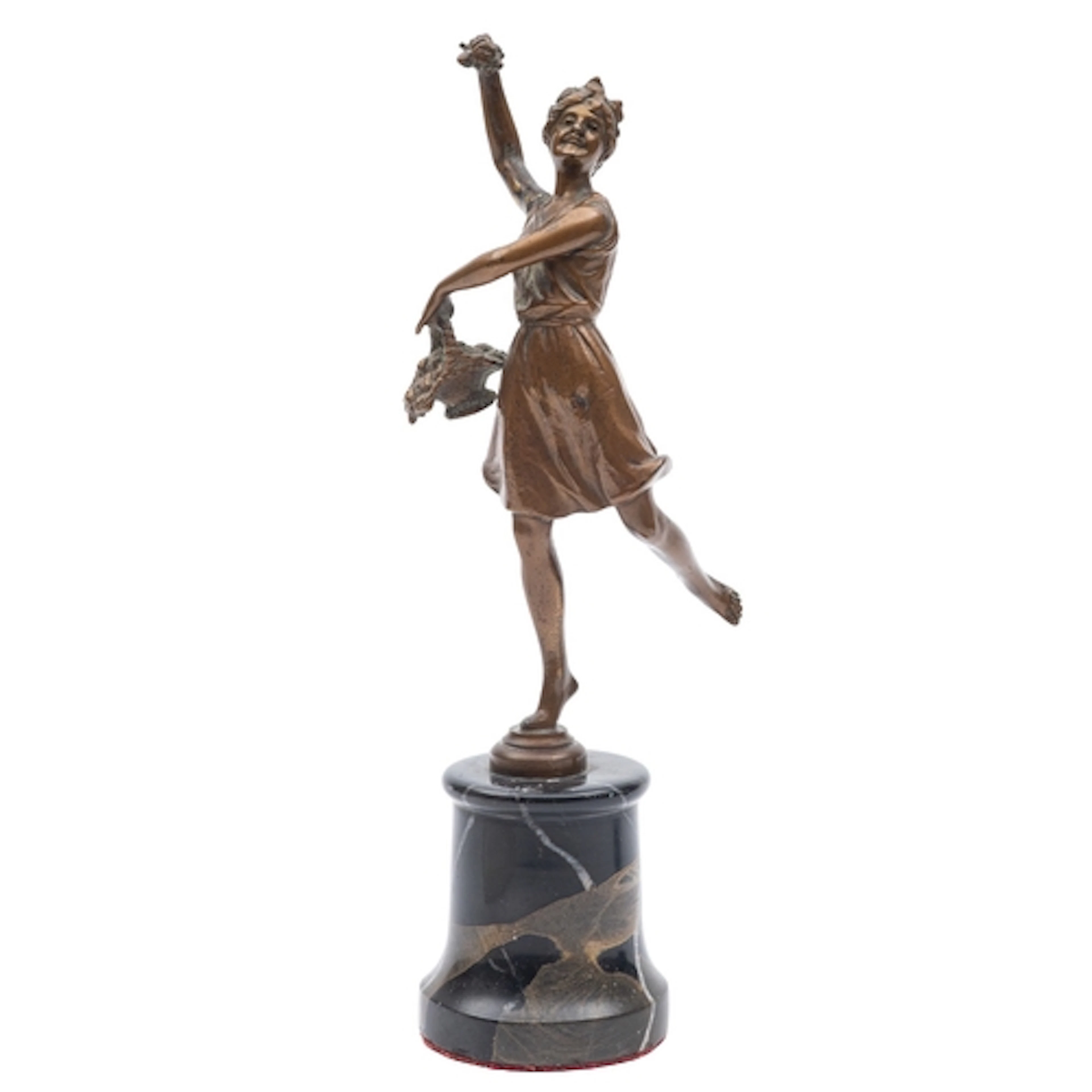 A Continental cold painted bronze model of a flower girl, ci...