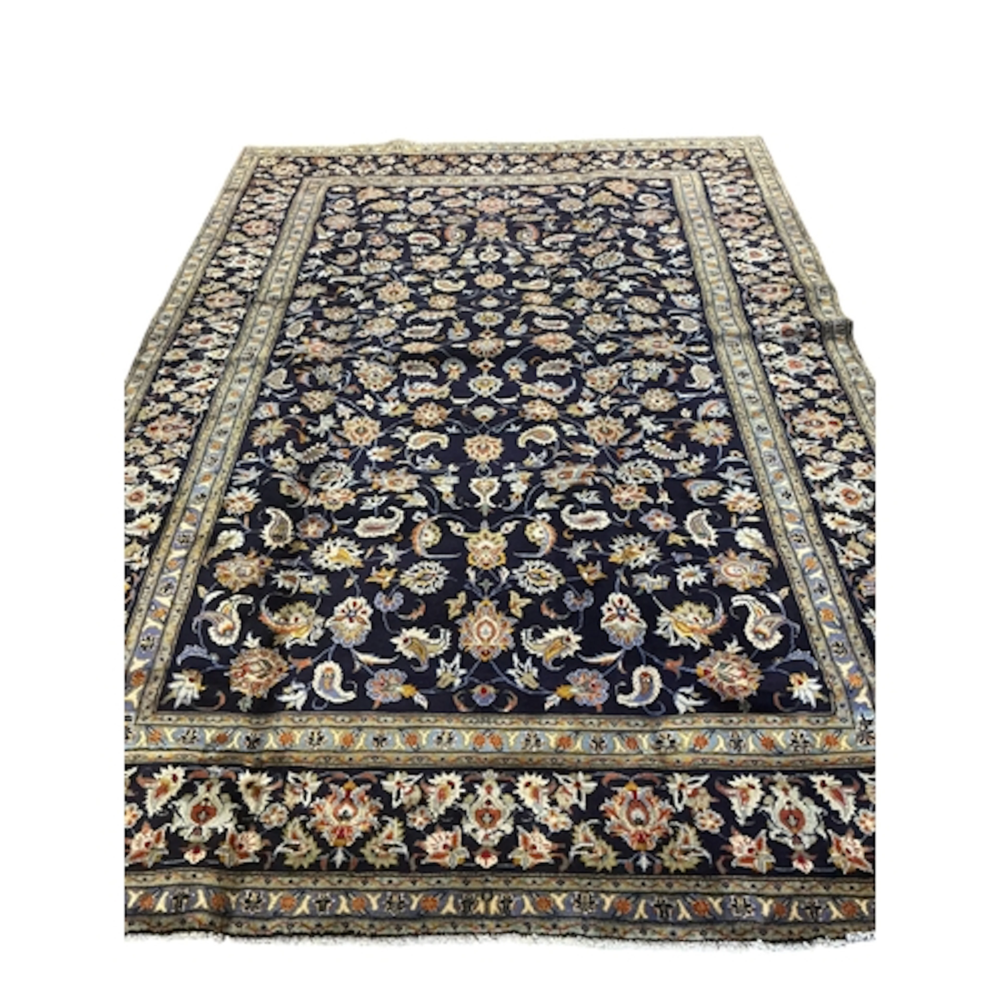 A Kashan blue ground carpet, 303 x 218cm