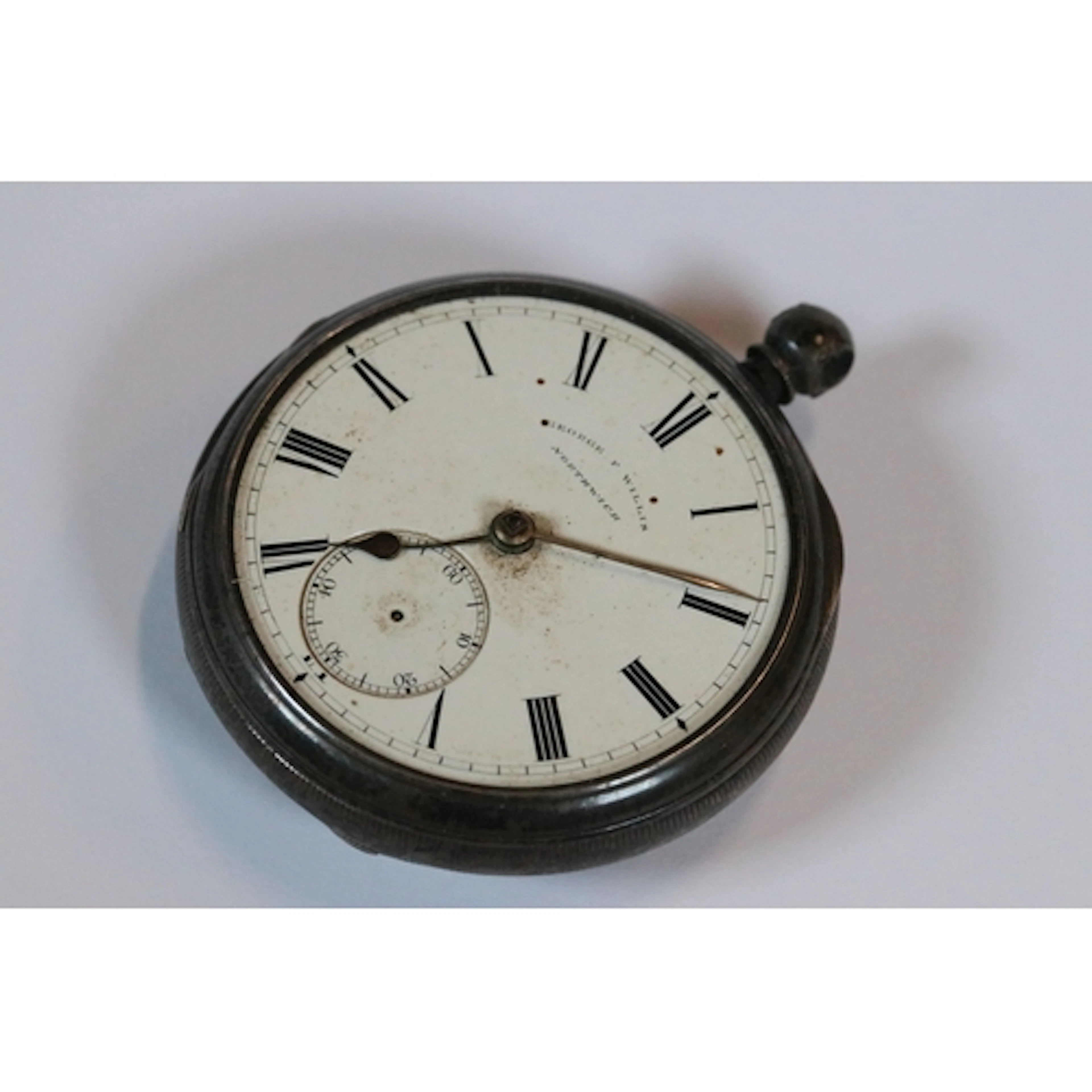 Silver cased pocket watch, the enamel dial with Roman numera...