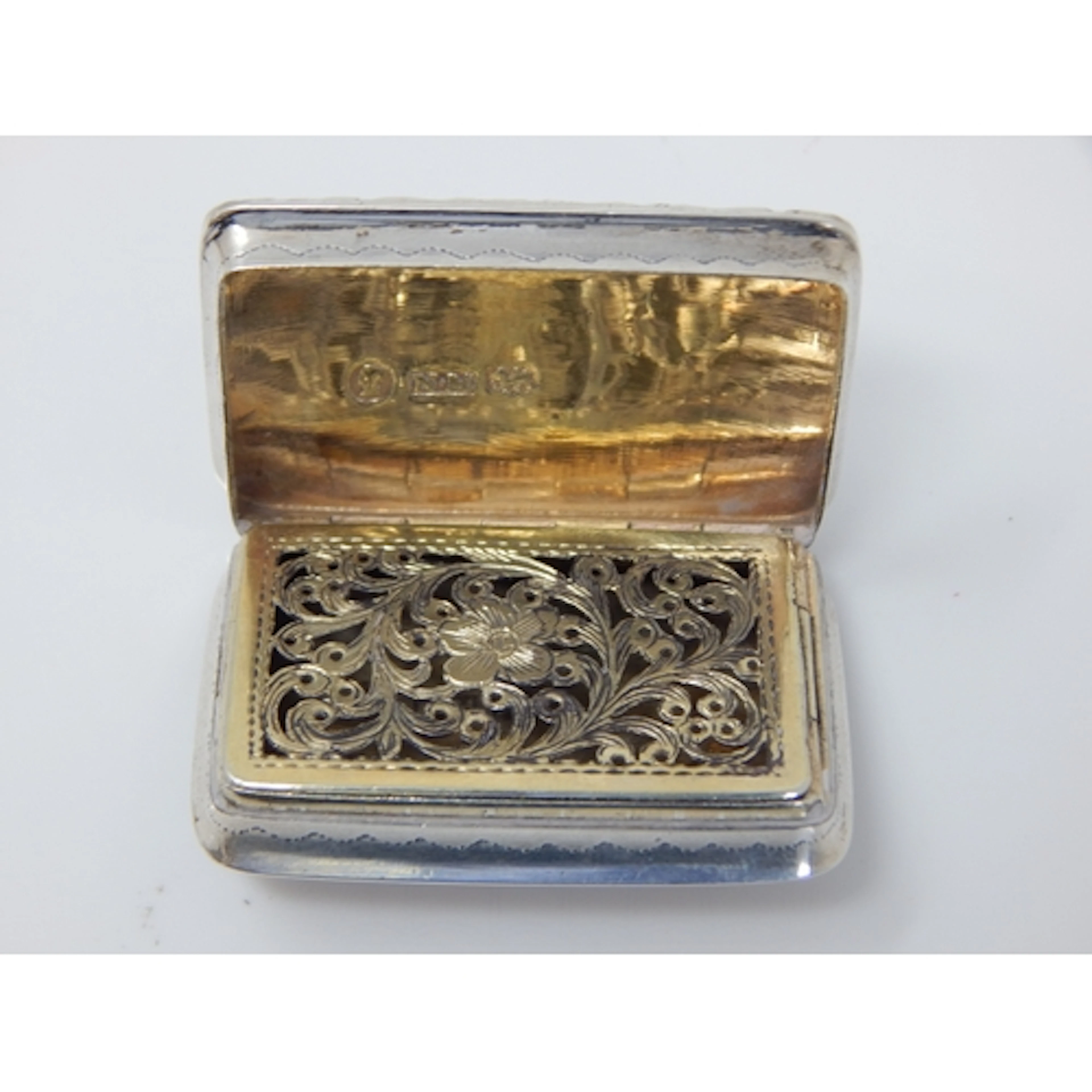 Victorian Silver Vinaigrette with Pierced Gilded Grille: Hal...