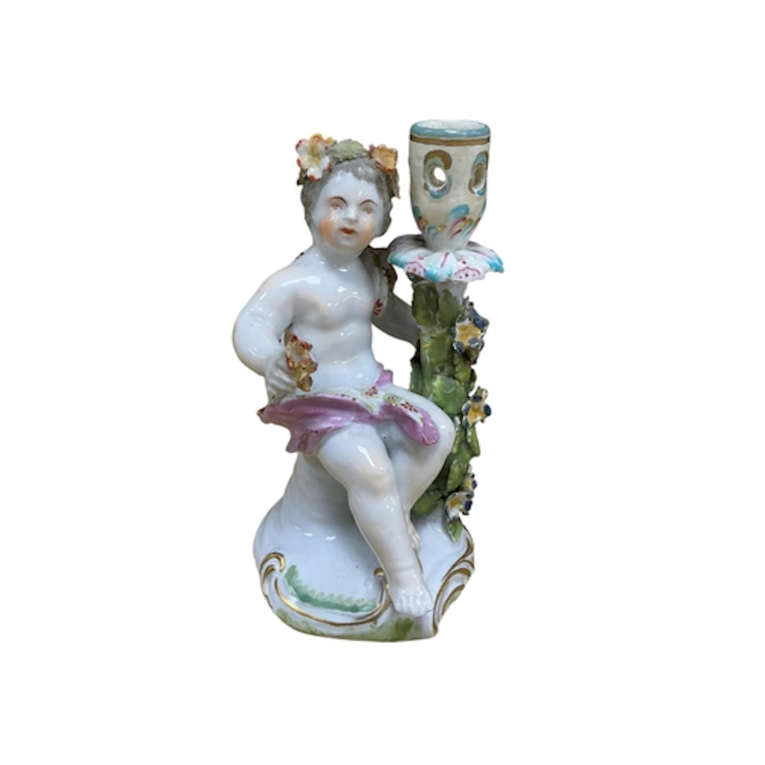 An 18th century Derby cherub figural candlestick, c.1760, 16...