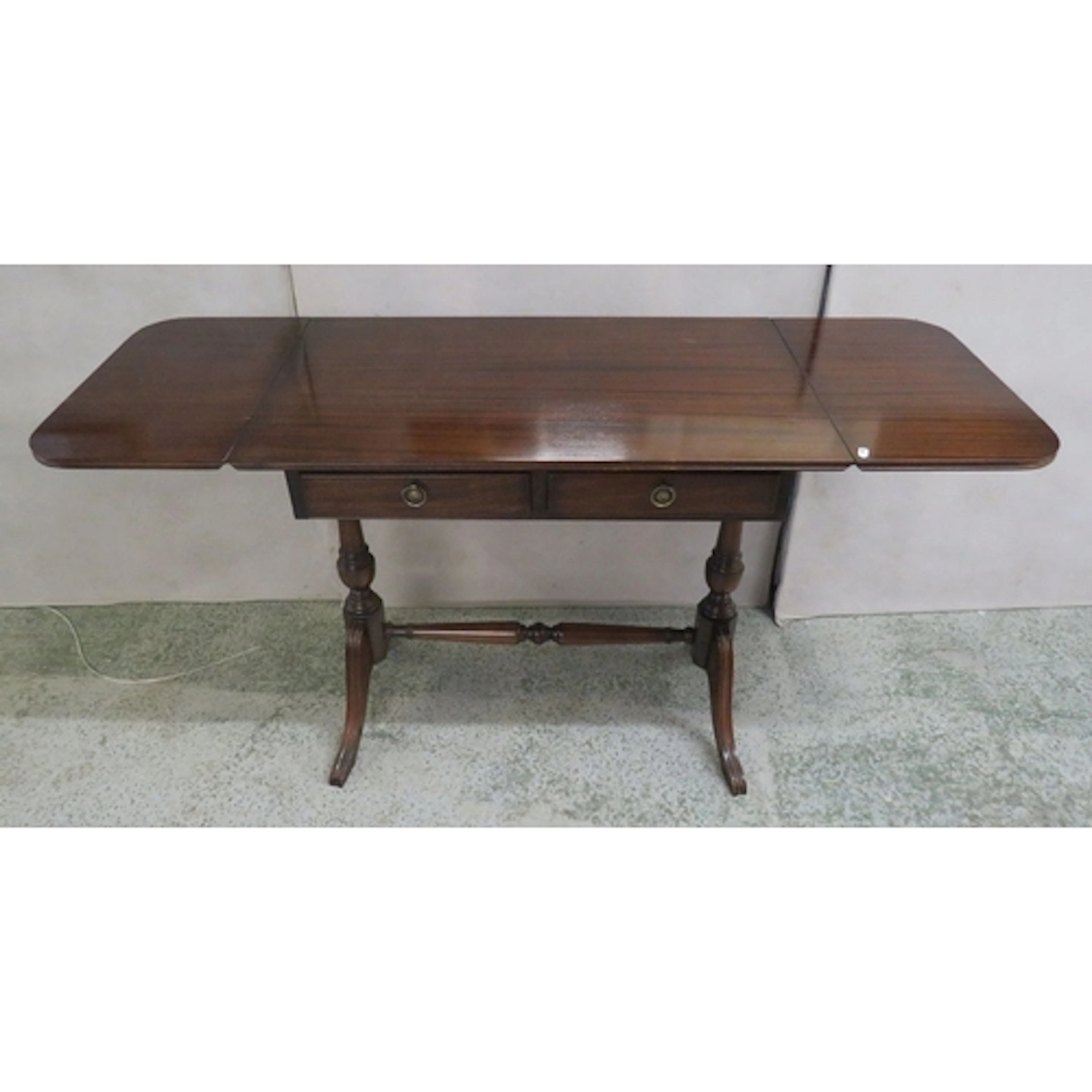 Mahogany Drop Leaf Side Table, 2 central drawers, ring pull ...