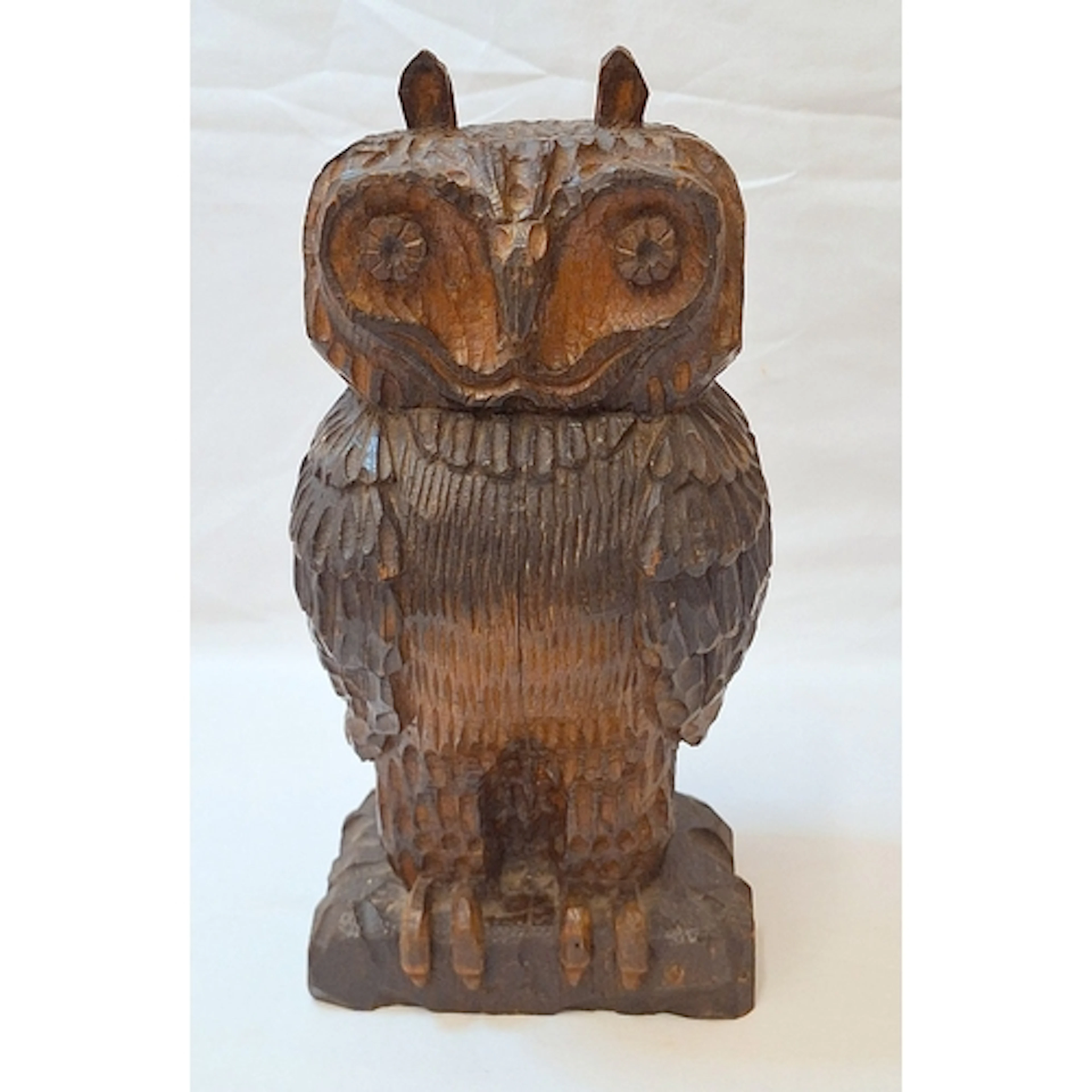 Large Hand Carved Black Forest Style Folk Art Owl figurine a...