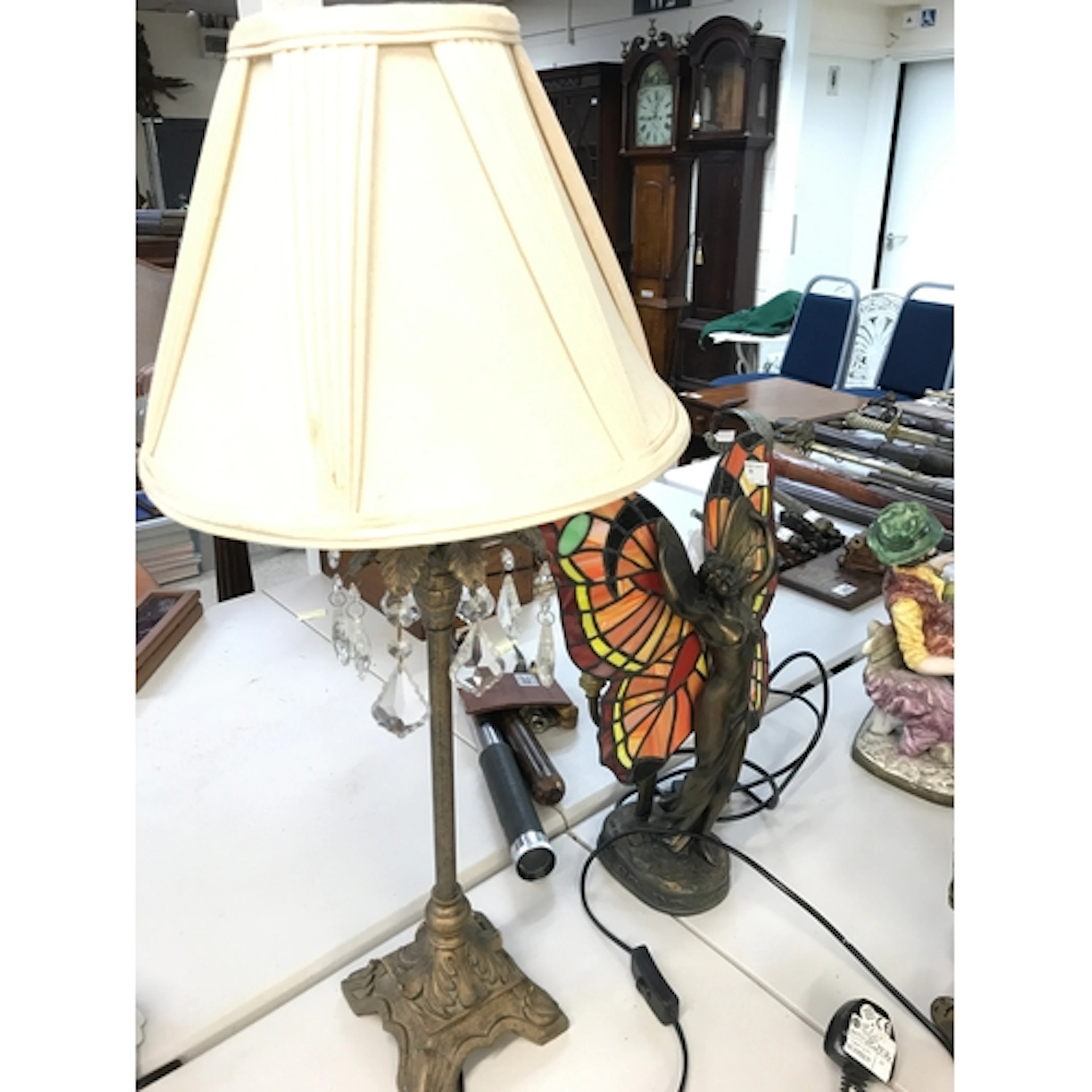 Two lamps Art Nouveau-style butterfly figural lamp and ...