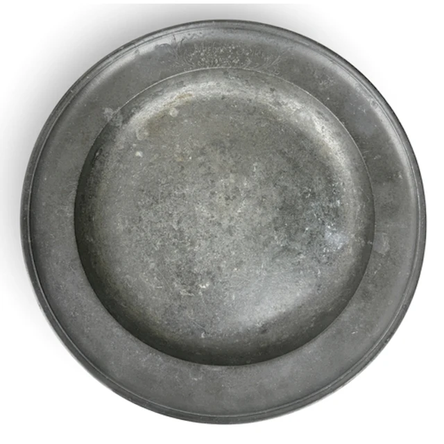 A PEWTER PLATE ENGRAVED FOR MICHAEL SADLER, 1787 35cm W...