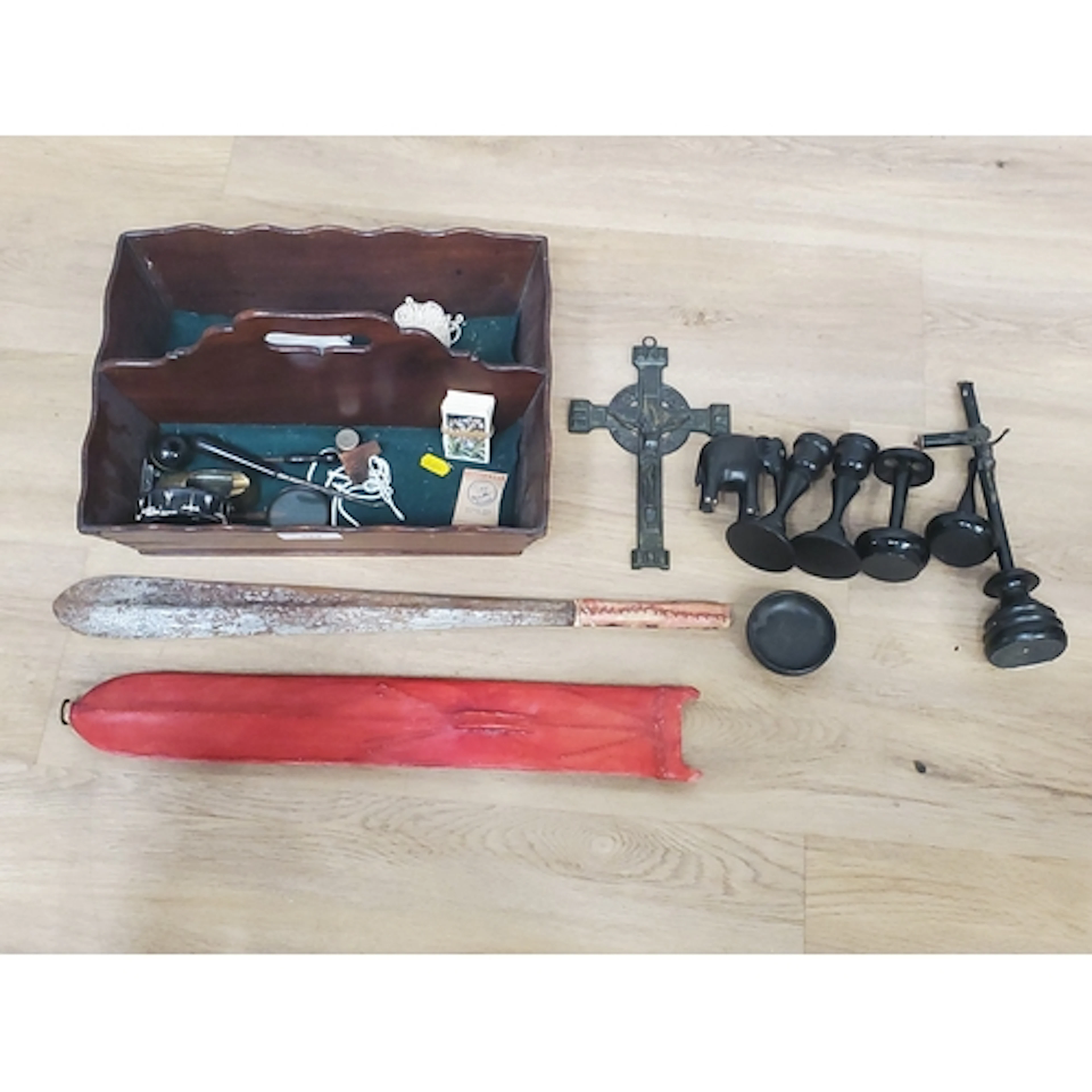 An antique mahogany two division Cutlery Box, double edged T...