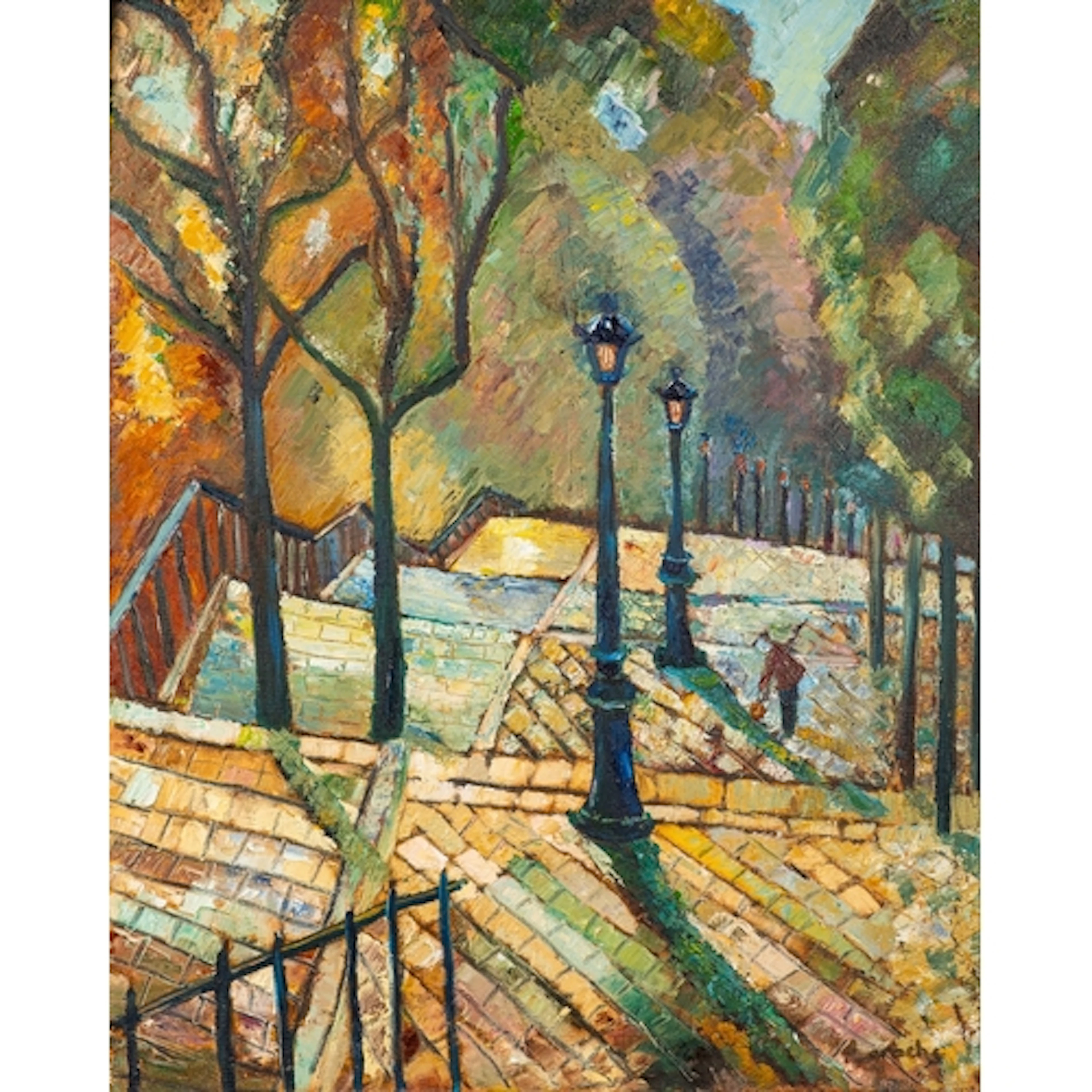 20th Century school - A boulevard with lamp posts - Oil on...