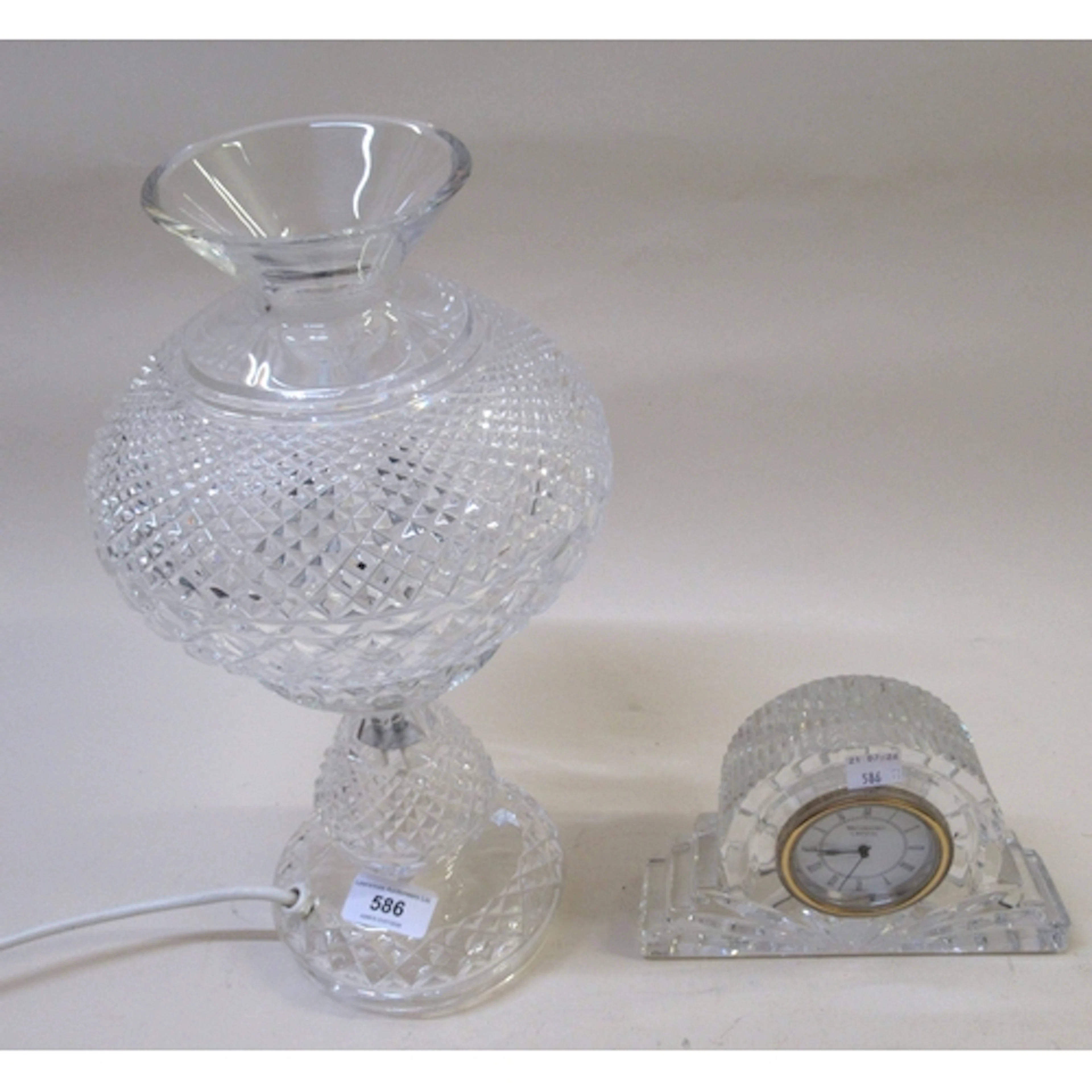 Modern Waterford cut glass table lamp with shade, 36cm high,...