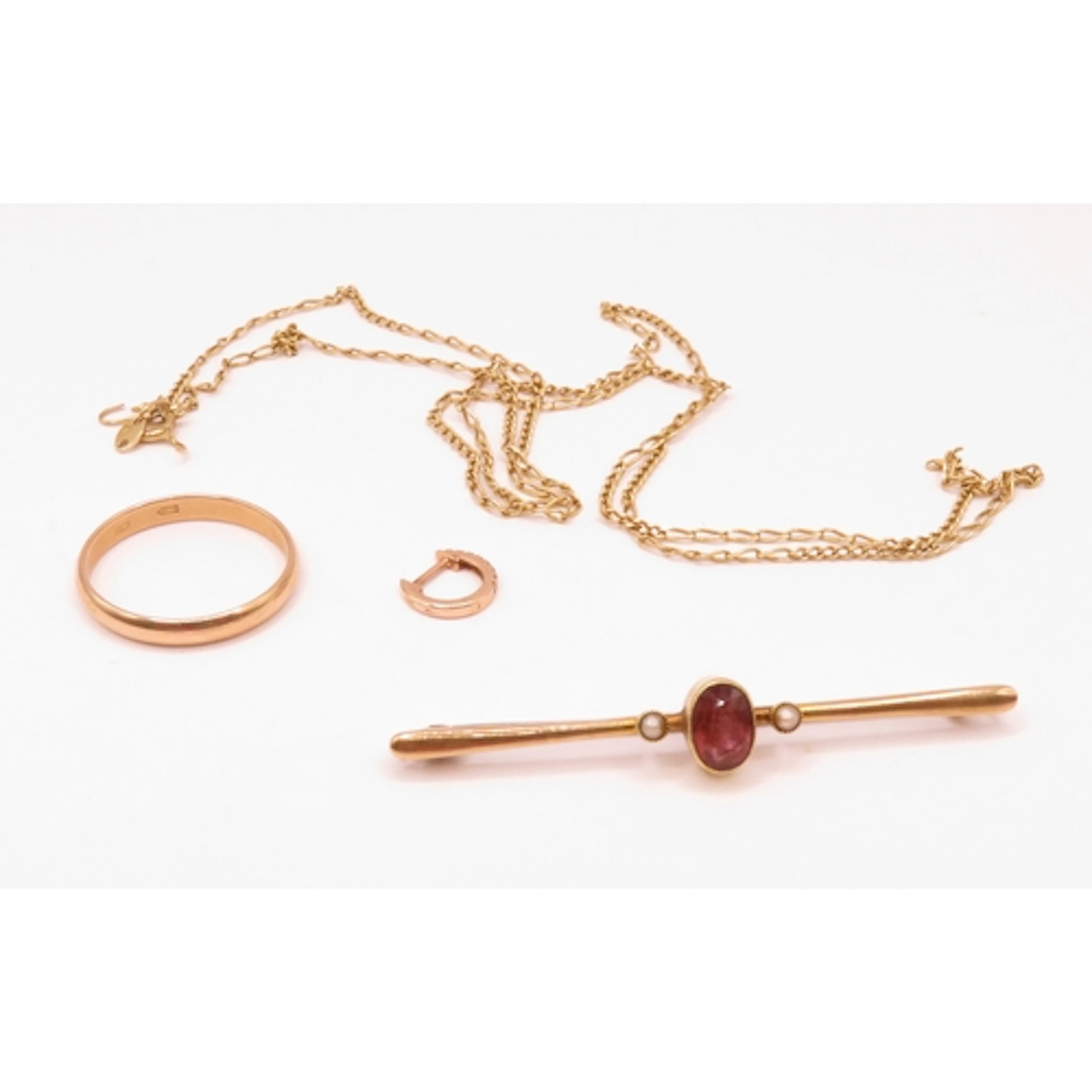 14ct Gold neck chain, together with a 14ct gold wedding band...