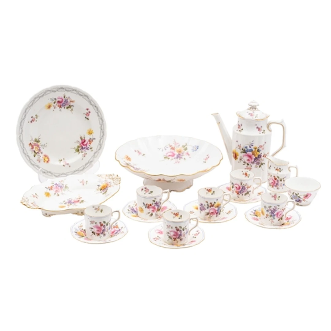 A Royal Crown Derby coffee service enamelled in the Derby Po...