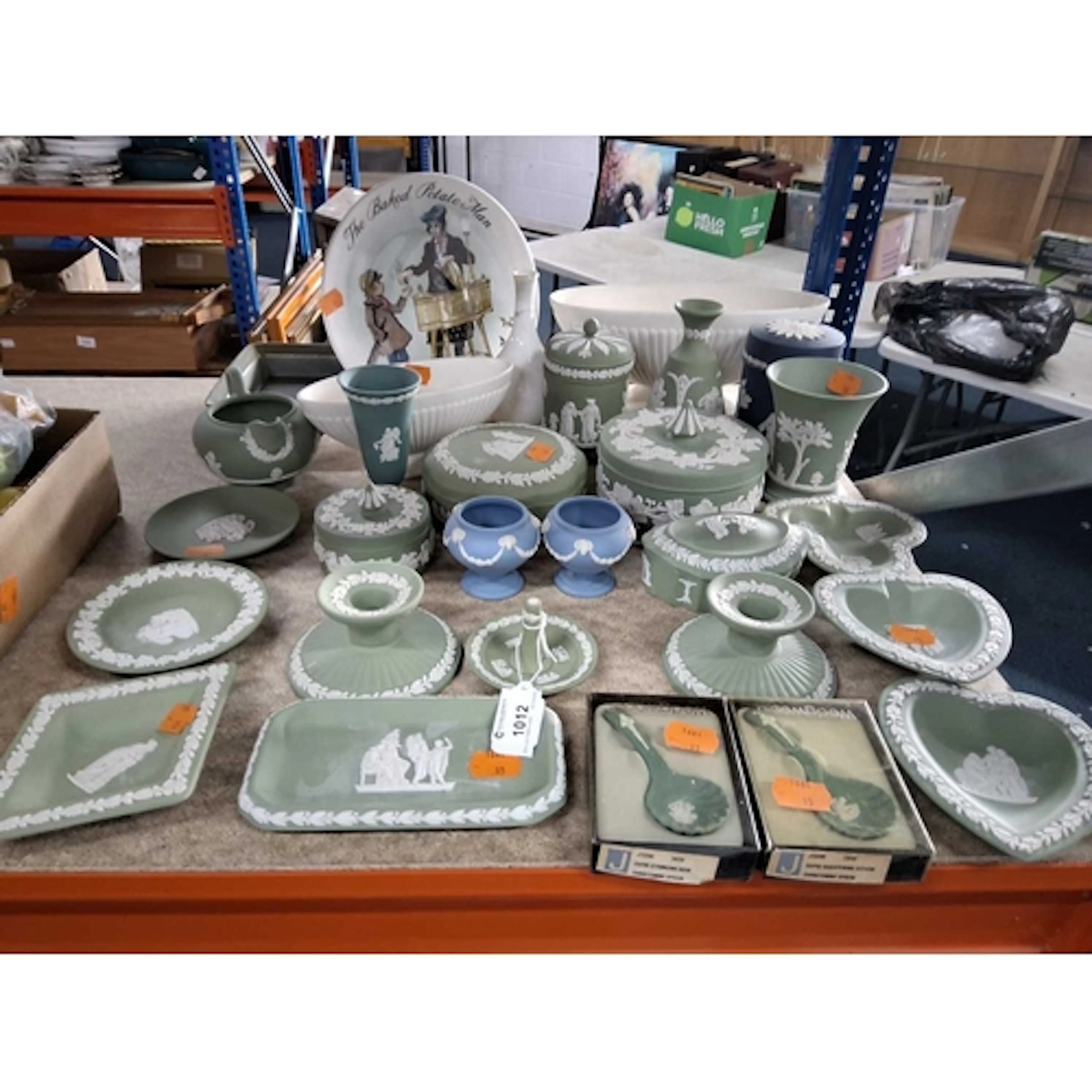 A SMALL COLLECTION OF MOSTLY SAGE GREEN WEDGWOOD JASPERWARE ...