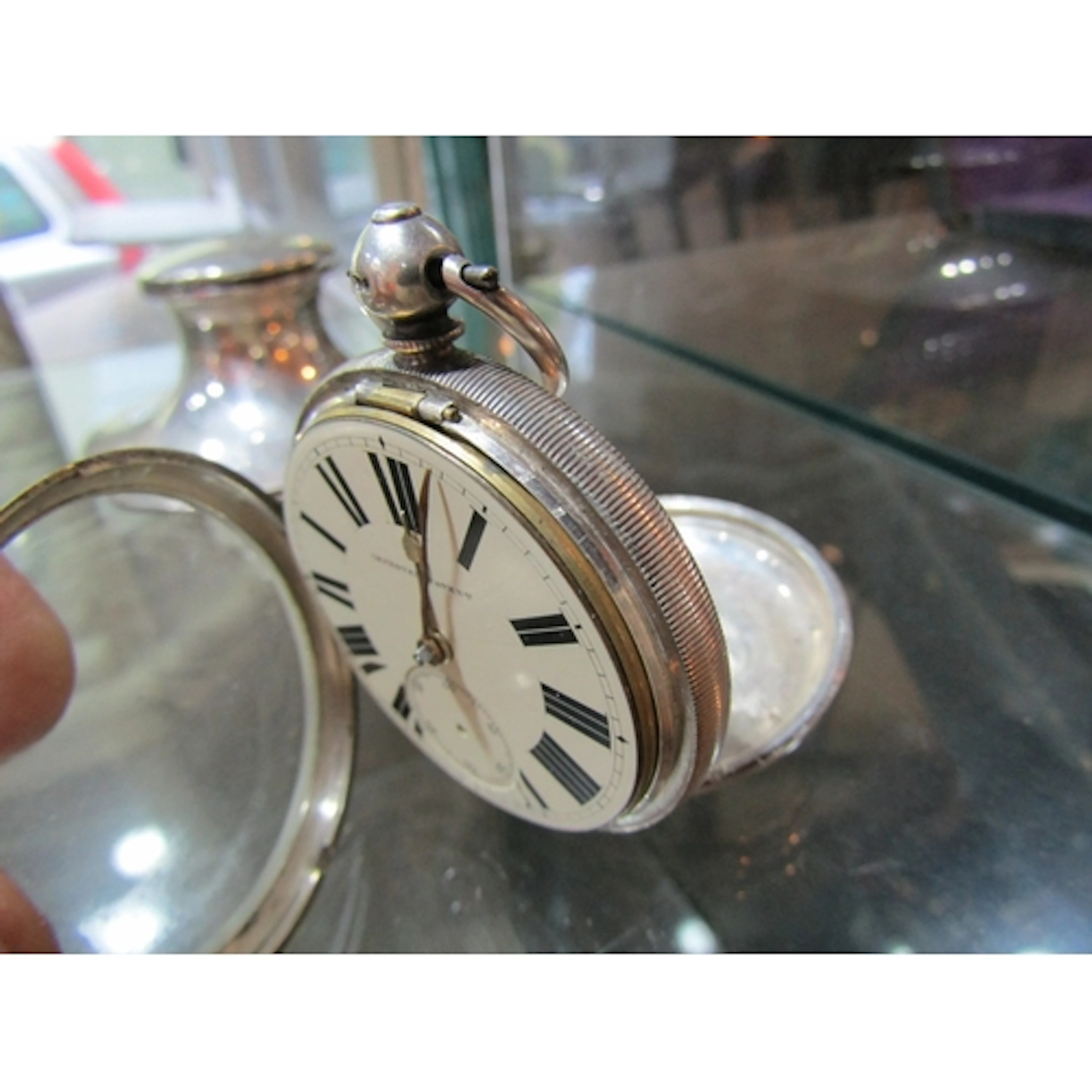 Silver Cased Pocket Watch Roman Numeral Decorated Dial
