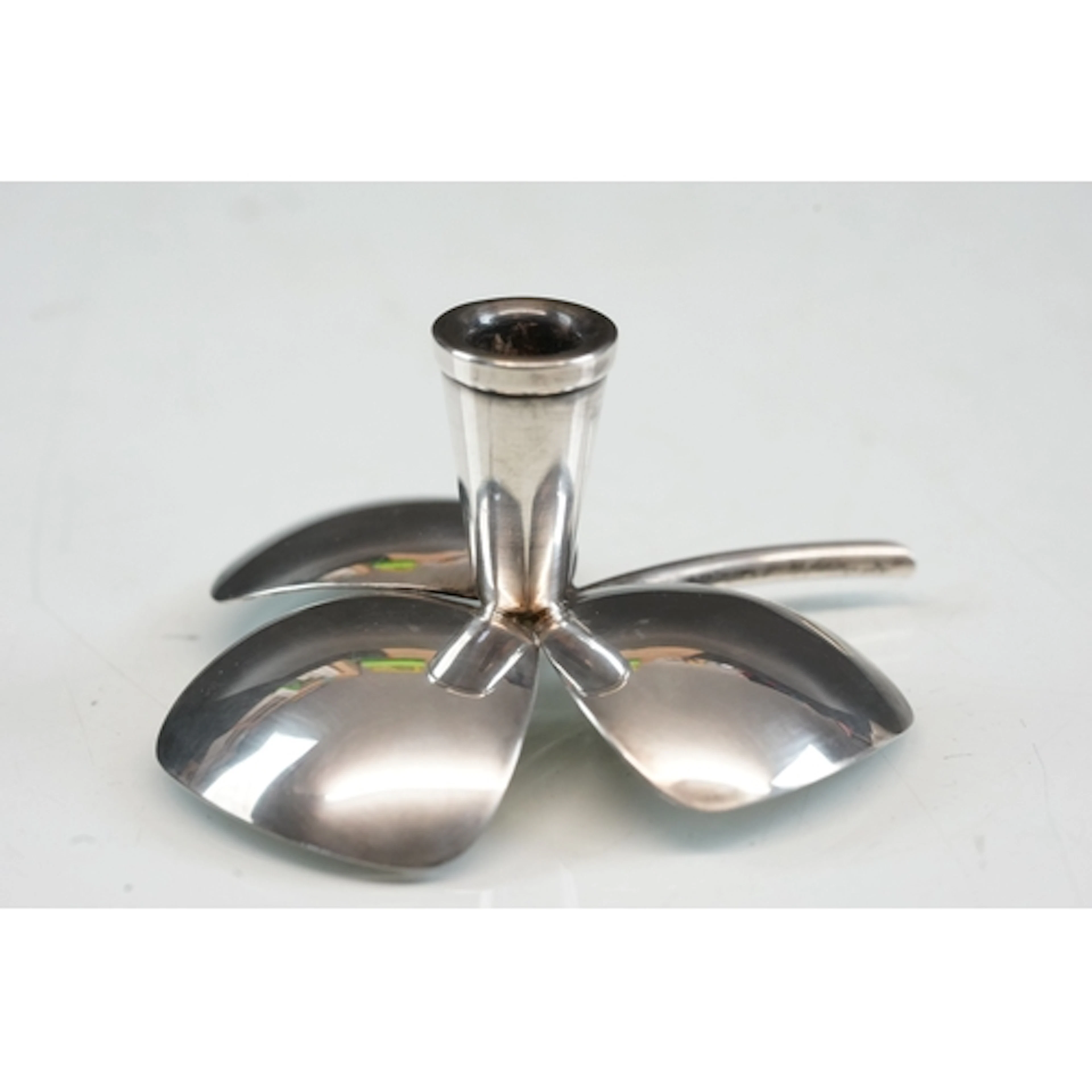 Mid-century Norwegian silver-plated ‘ lucky clover ‘ taper c...