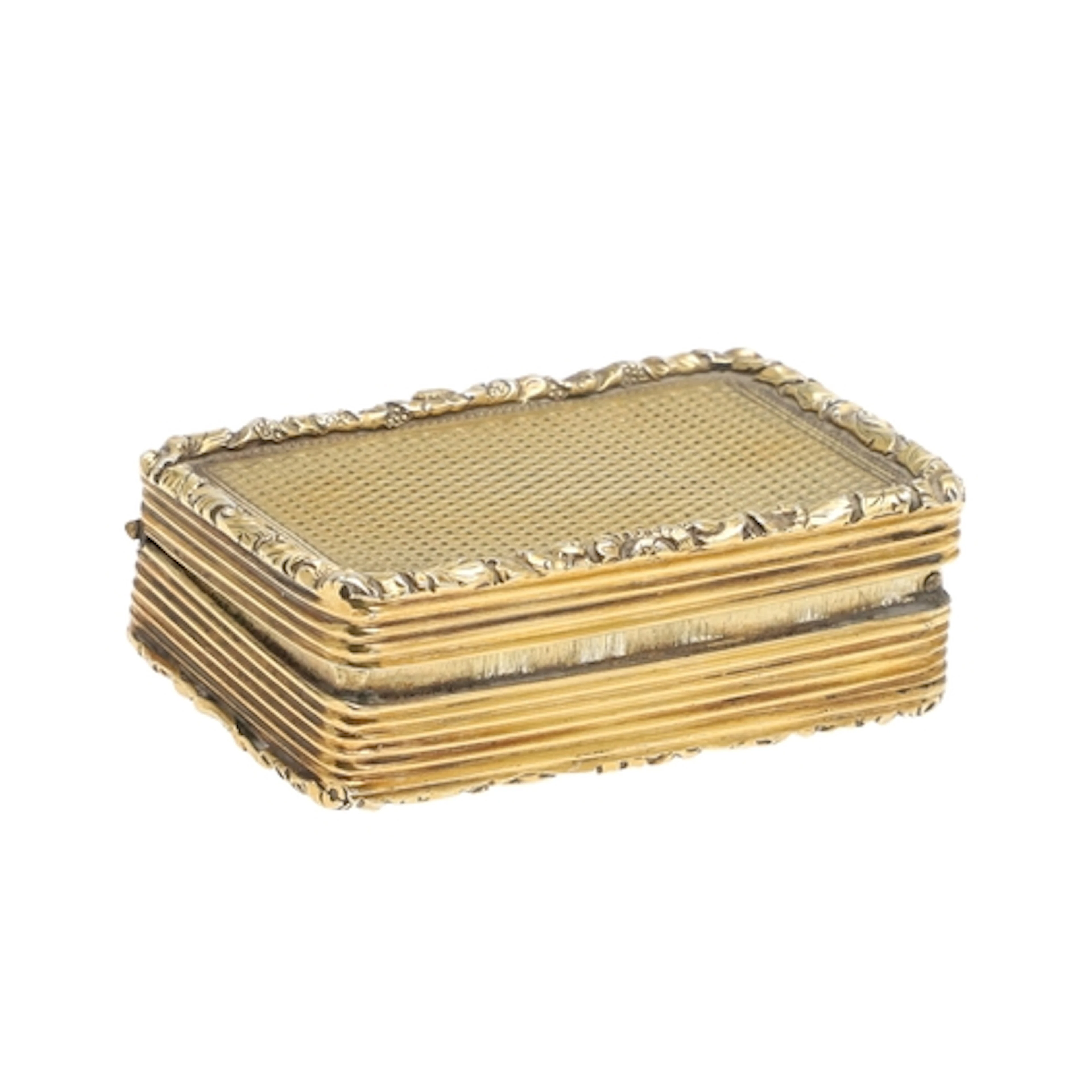 A GEORGE IV SILVER GILT VINAIGRETTE. rectangular engine turn...