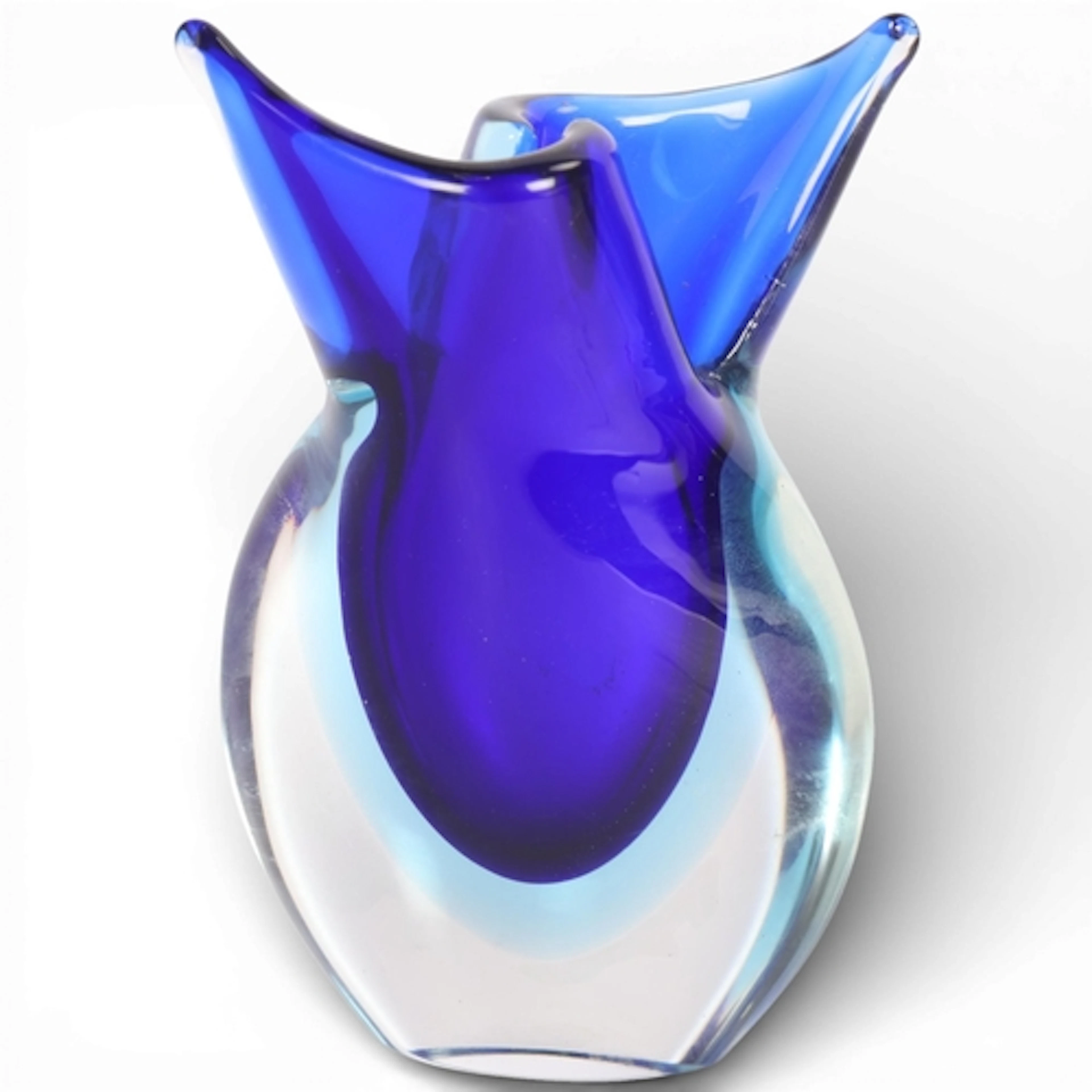 A Murano blue glass fish tail vase designed by FLAVIO POLI, ...