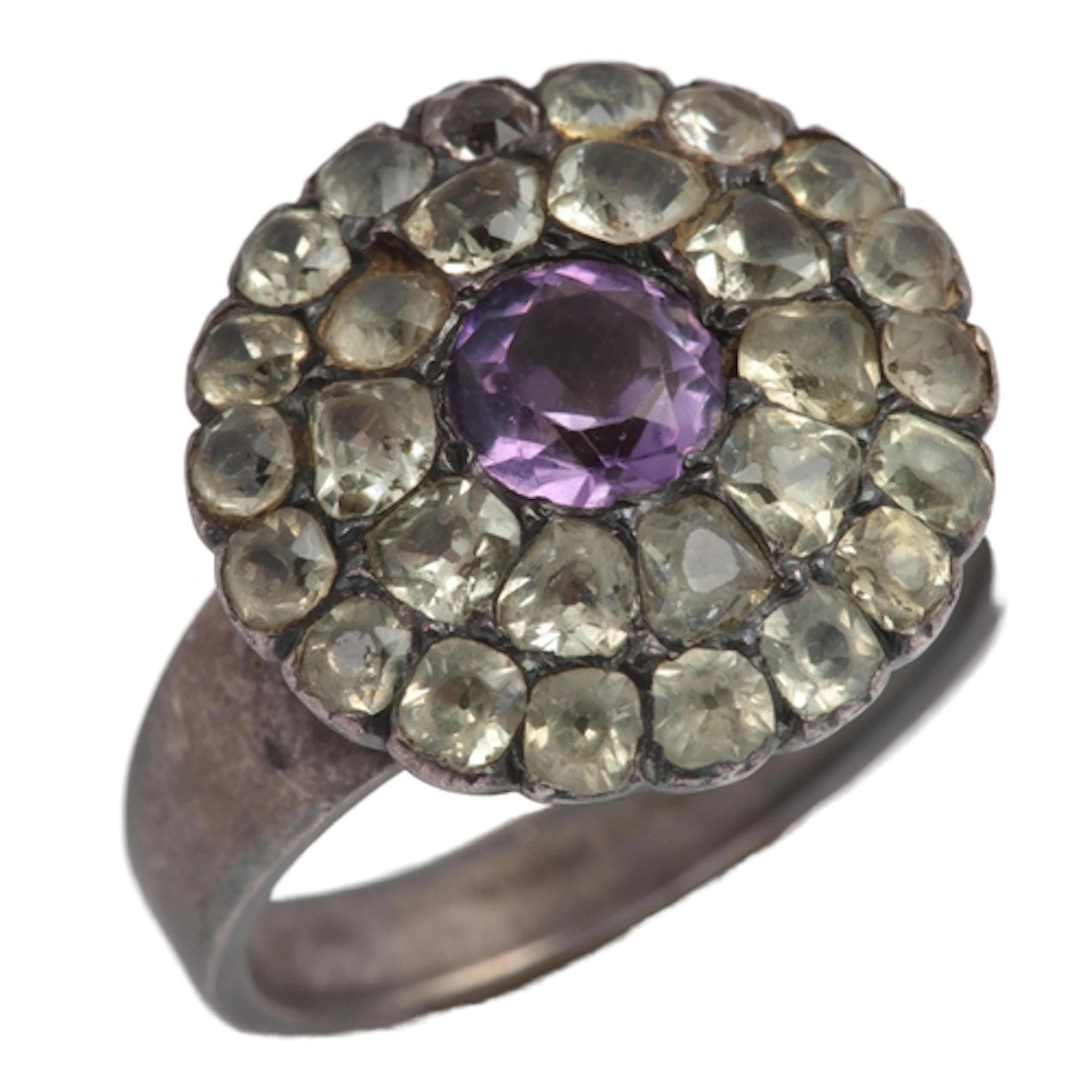 A chrysoberyl and amethyst button ring, possibly Portugal, e...